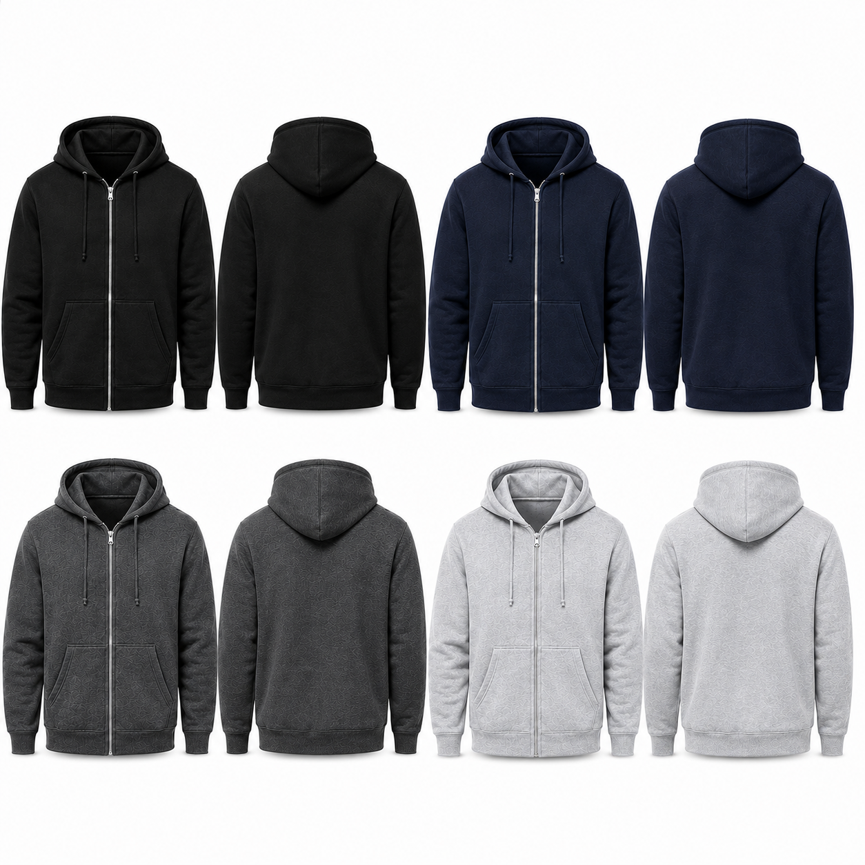 Unisex full-zip fleece hoodie neutral colors front and back