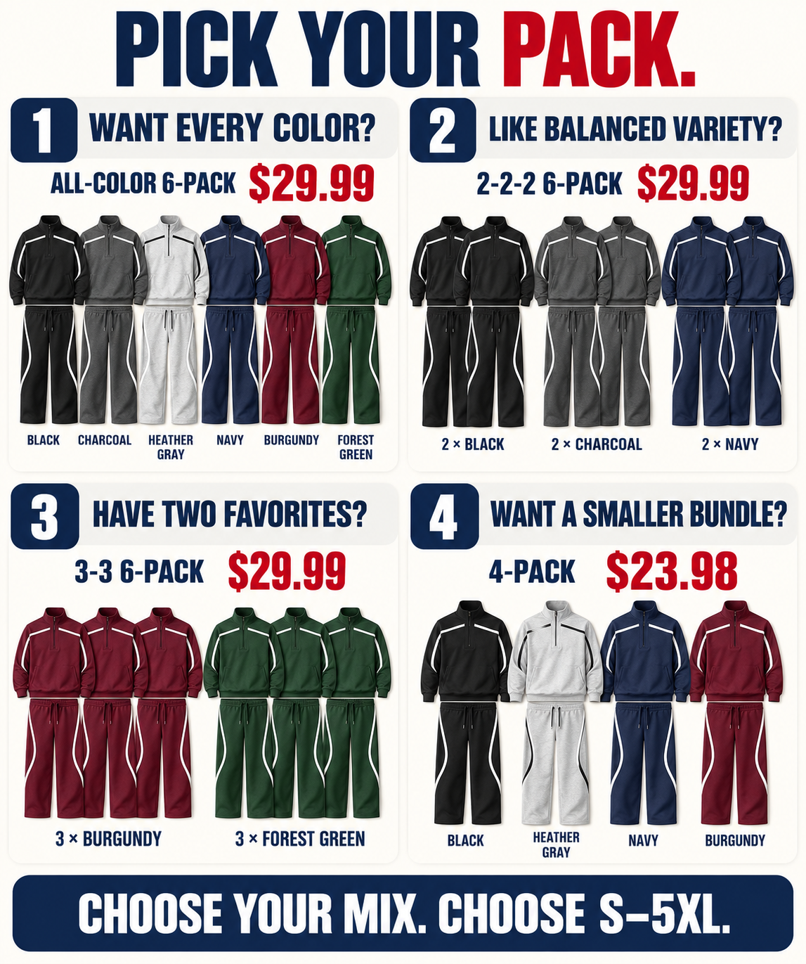 Tracksuit 6-Pack and 4-Pack selection guide