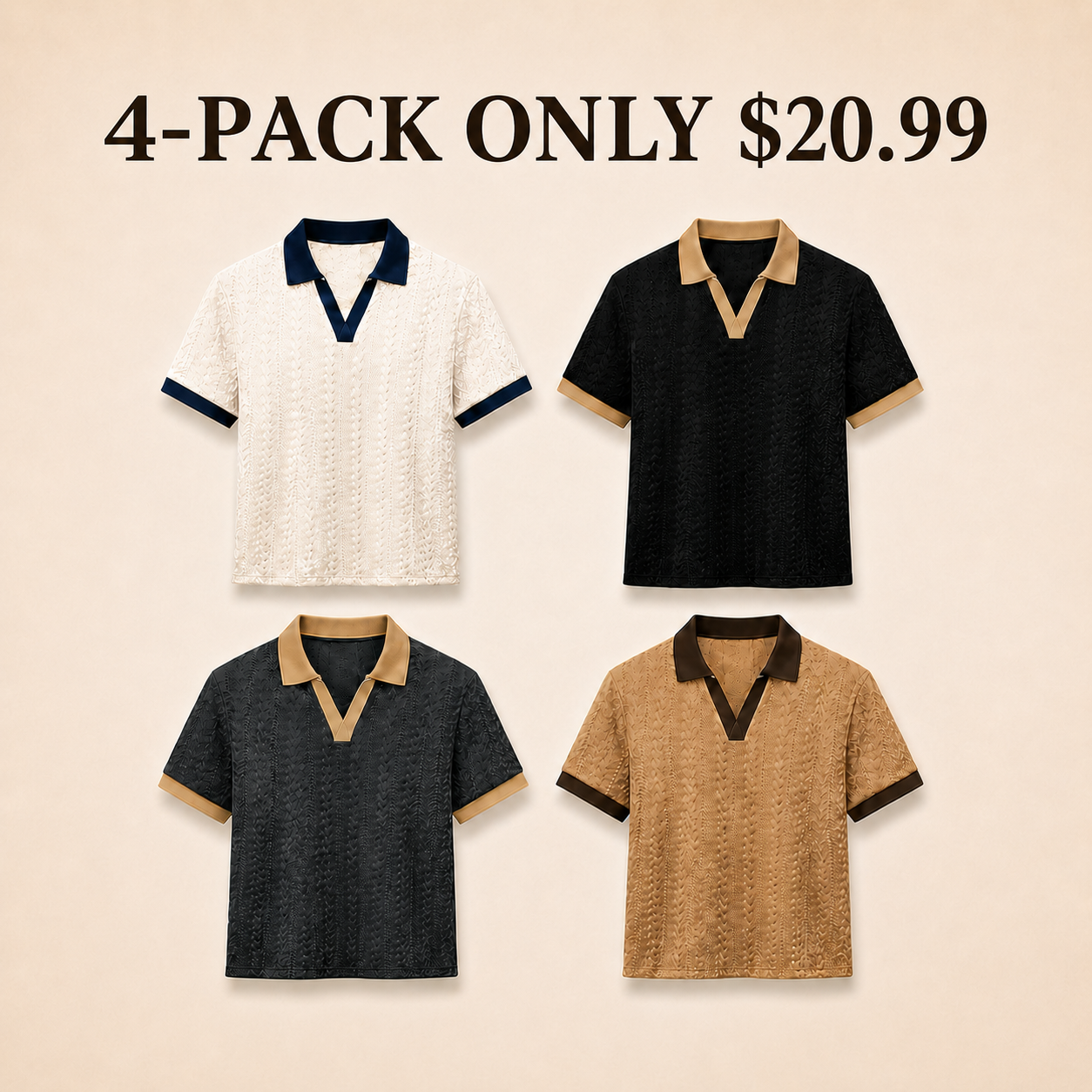 Men's textured polo 4-pack Everyday Neutrals, $20.99