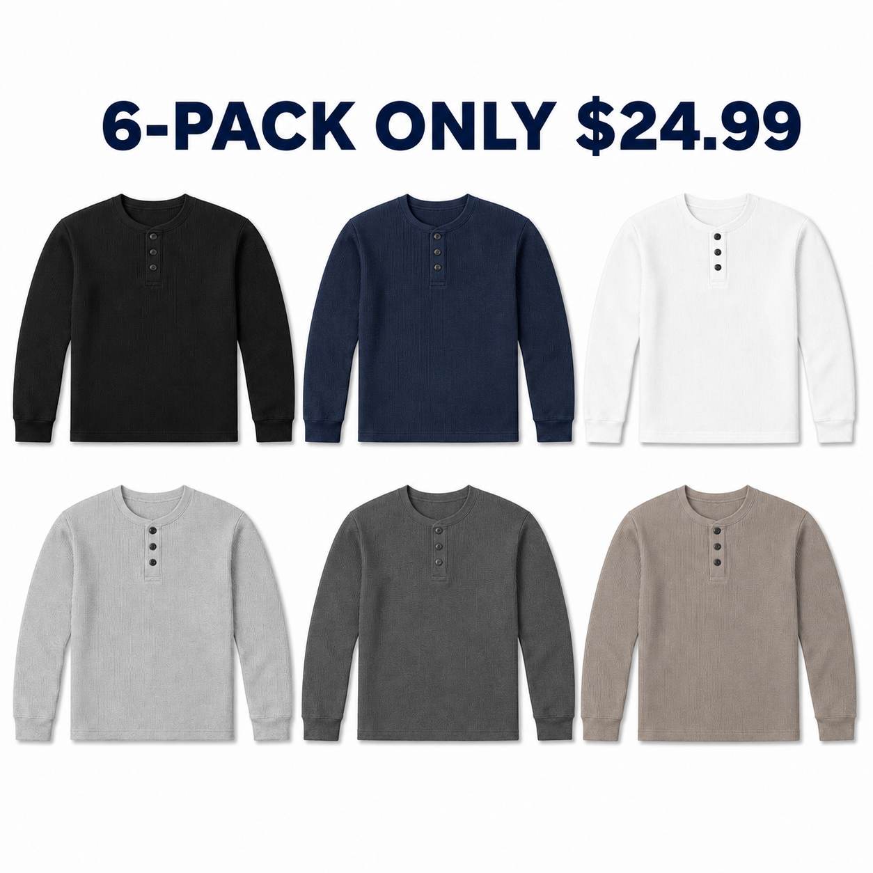 Men waffle Henley 6-Pack Core Neutrals, Only $24.99