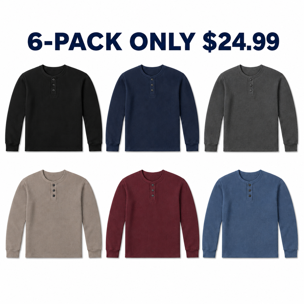 Men waffle Henley 6-Pack Deep Neutrals, Only $24.99