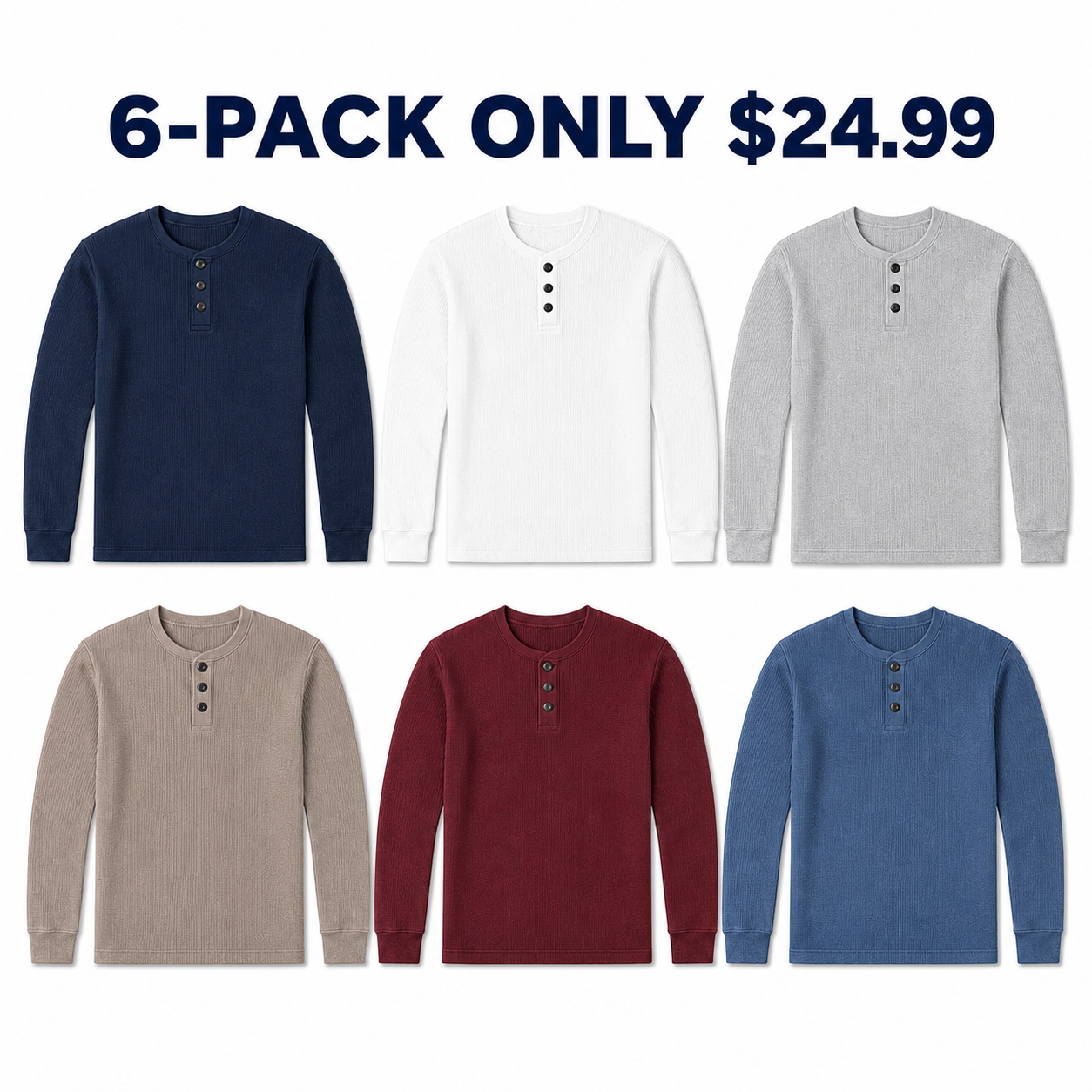 Men waffle Henley 6-Pack Coastal, Only $24.99
