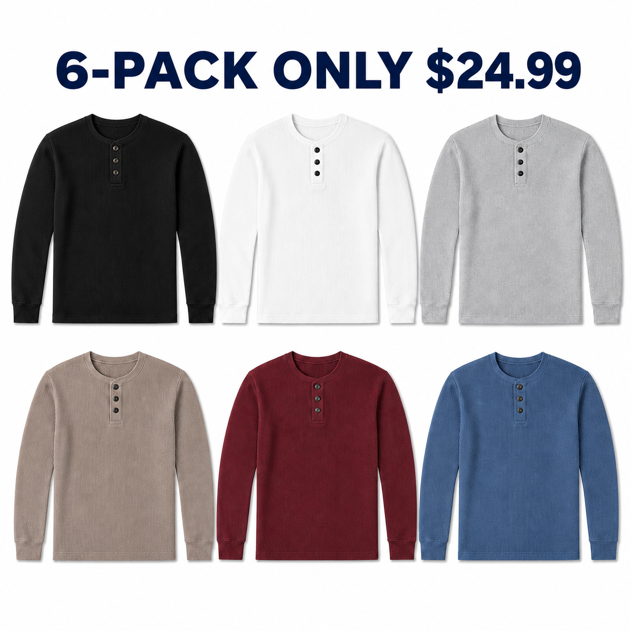 Men waffle Henley 6-Pack Weekend, Only $24.99