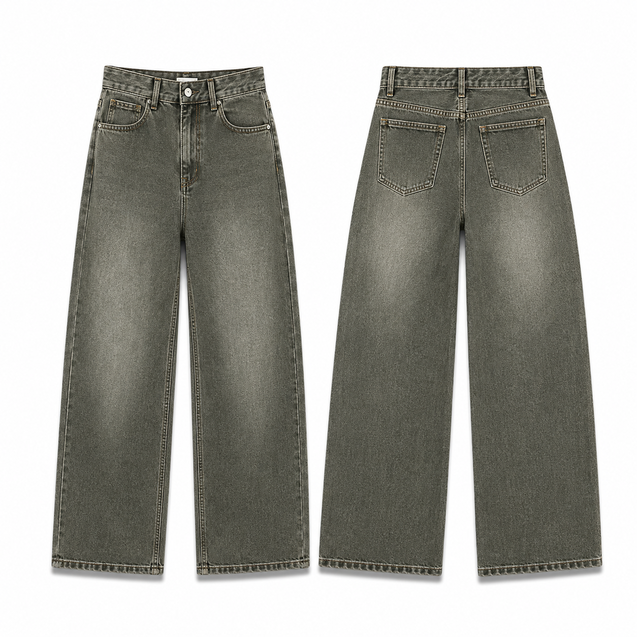 Washed olive extreme baggy jeans front and back