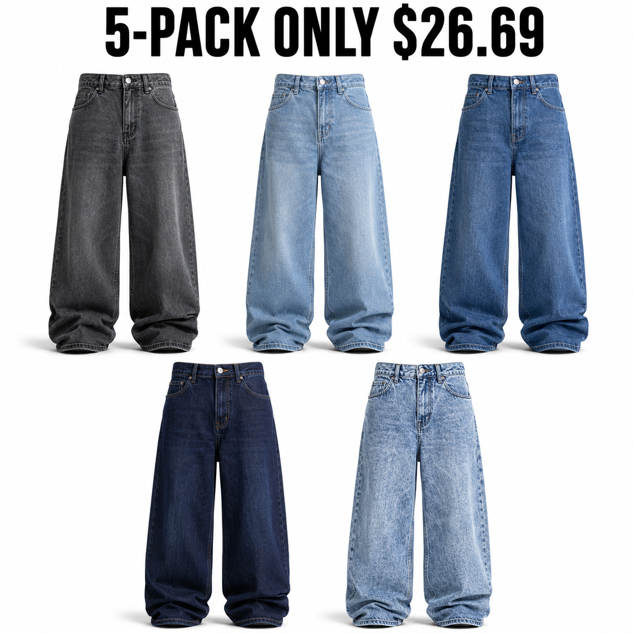 5-Pack Blue Rotation extreme baggy washed jeans, Only $26.69