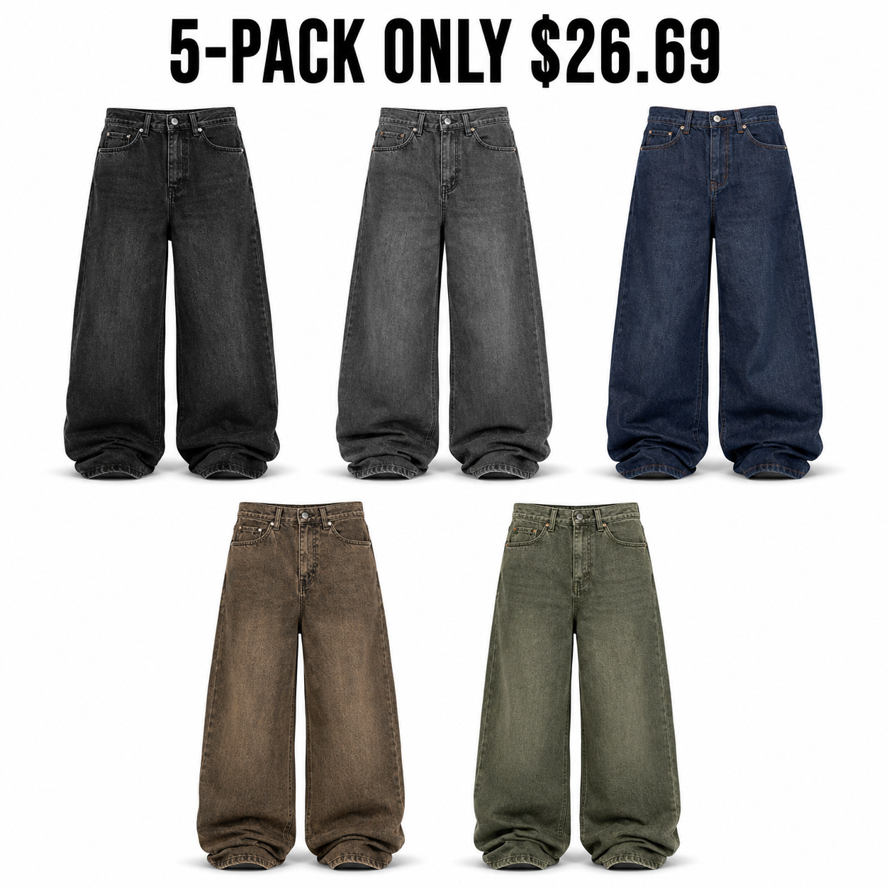 5-Pack Earth Street extreme baggy washed jeans, Only $26.69