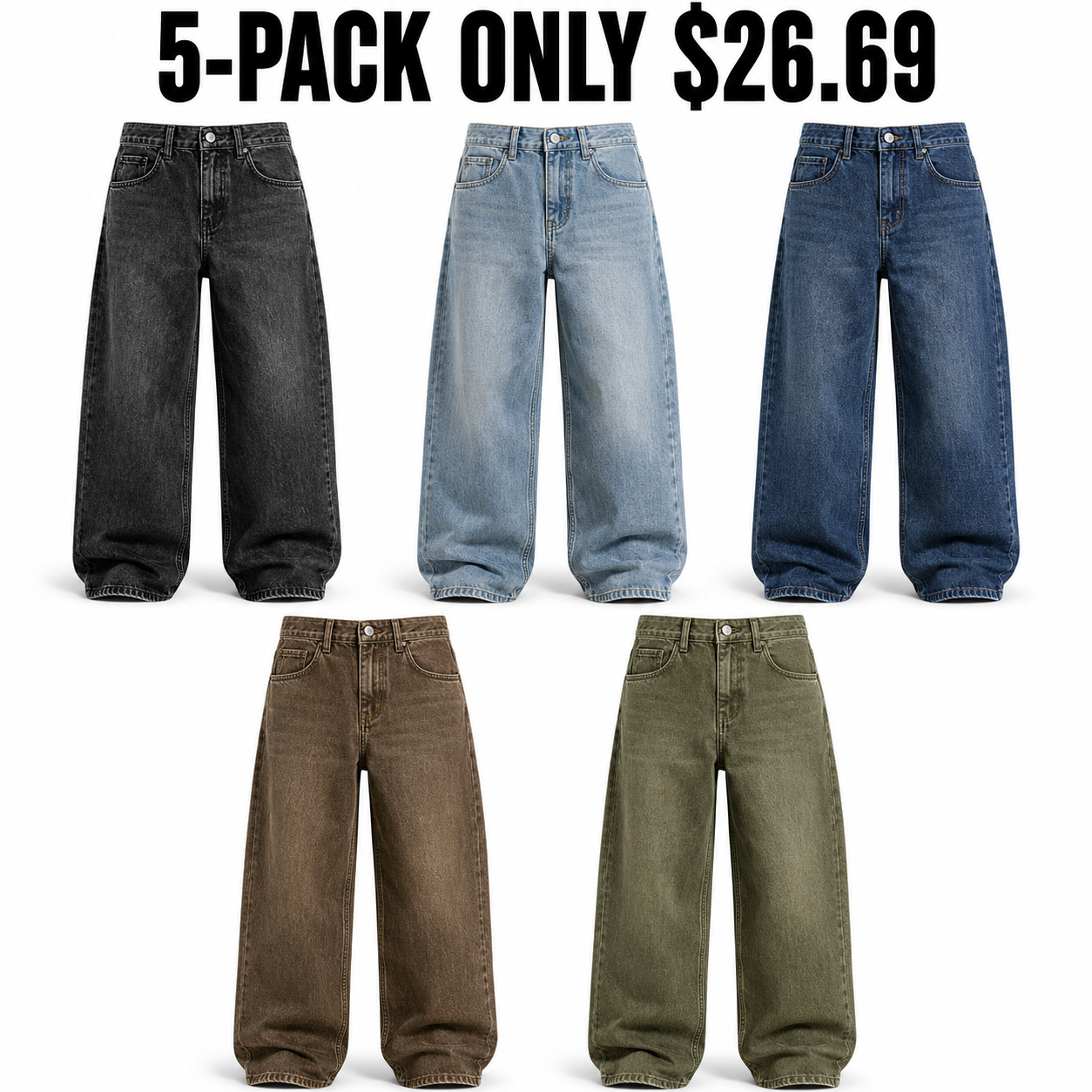 5-Pack Weekend Mix extreme baggy washed jeans, Only $26.69