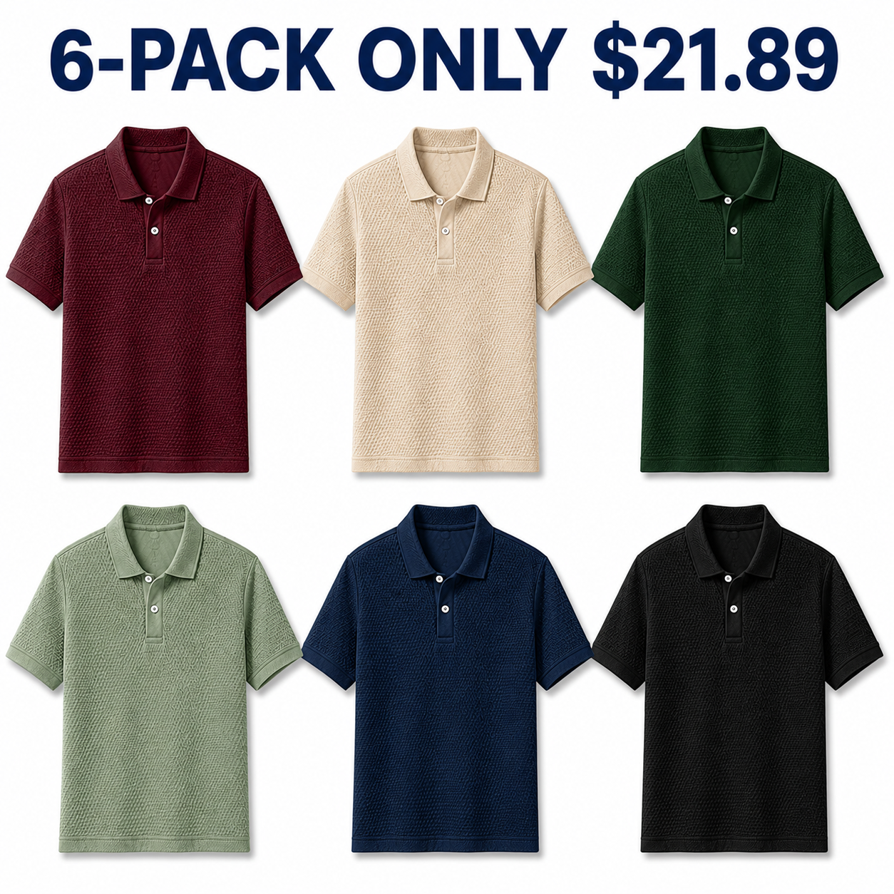 6-Pack Earth and Heritage textured knit polo assortment — 6-PACK $21.89