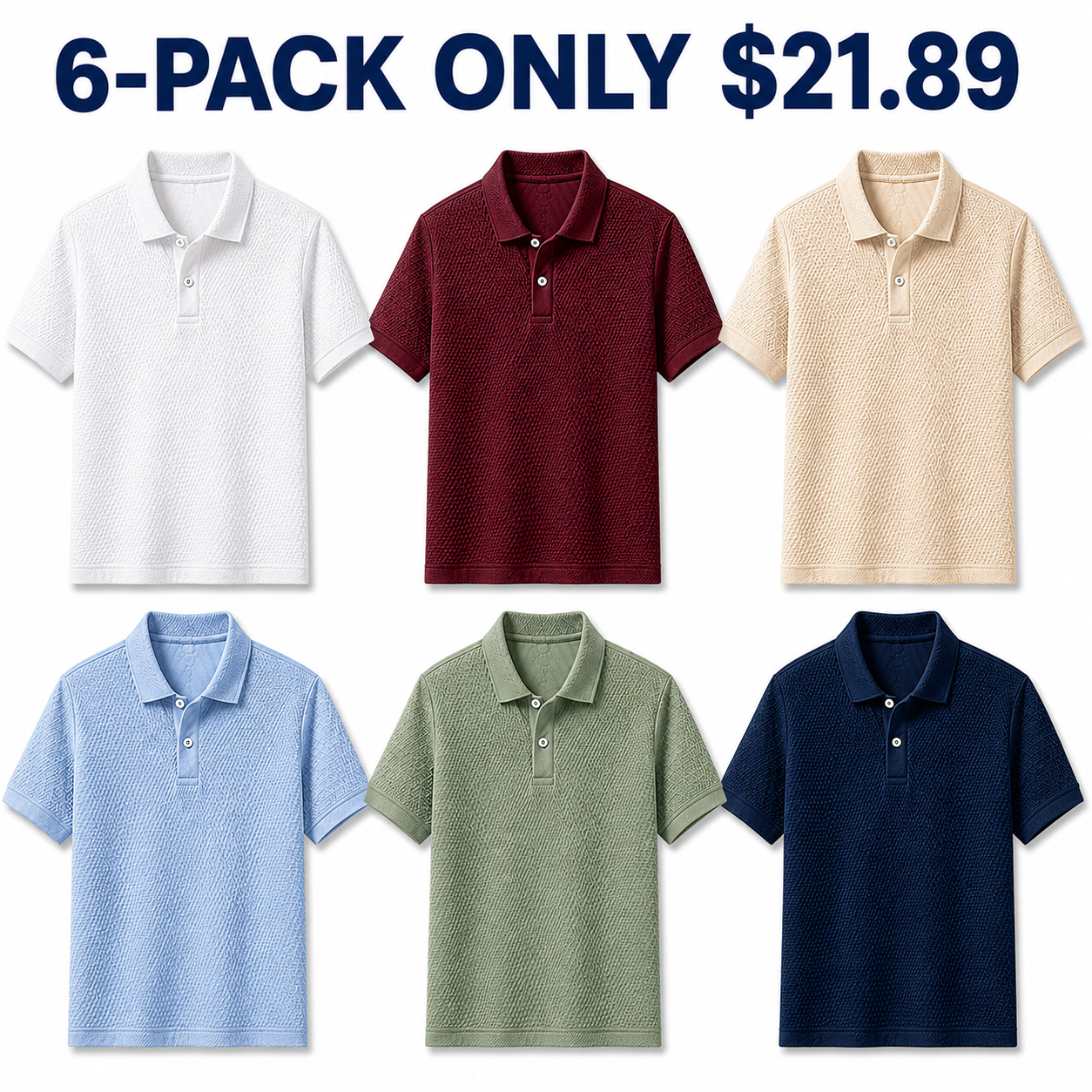 6-Pack Light and Fresh textured knit polo assortment — 6-PACK $21.89