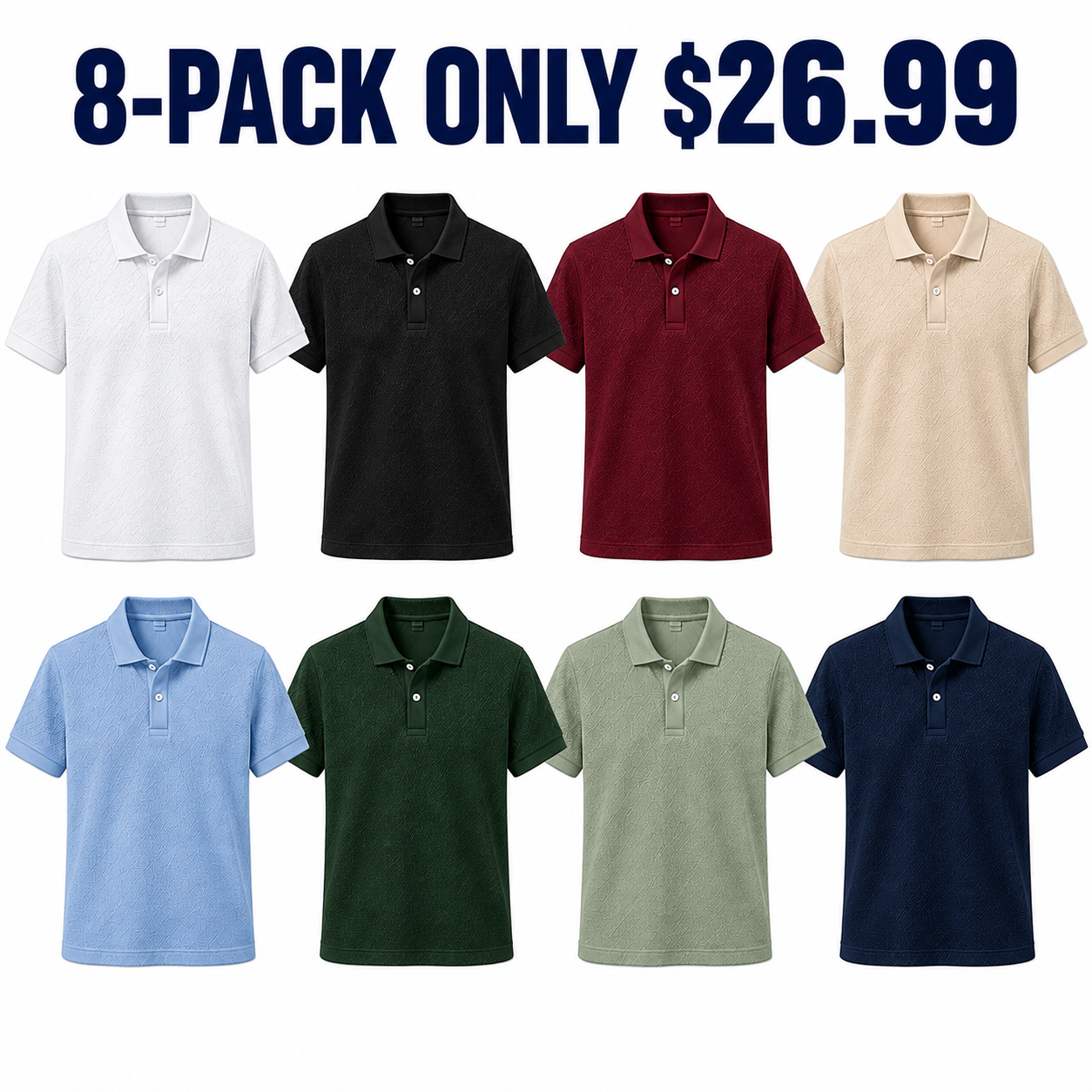 8-Pack Complete Rotation textured knit polo assortment — 8-PACK $26.99