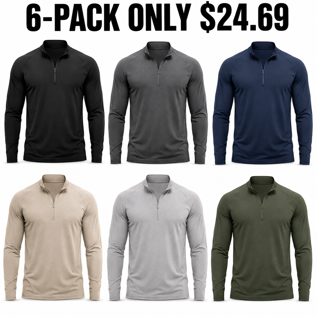 6-Pack Core Neutrals athletic quarter-zip pullovers, Only $24.69