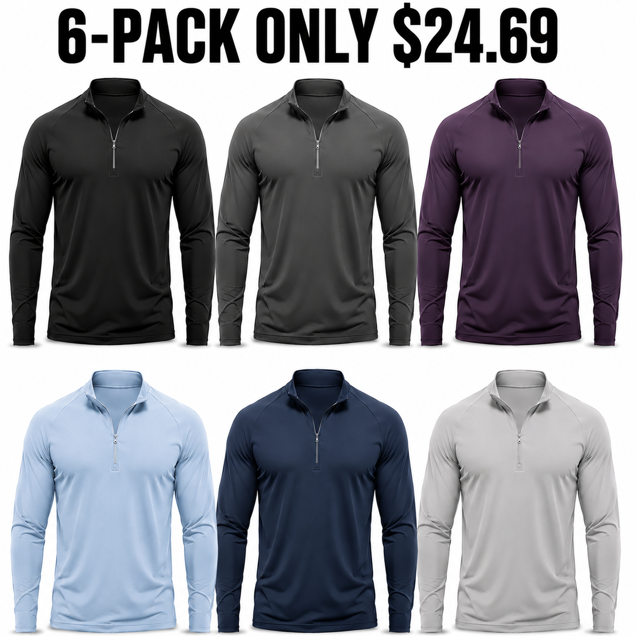 6-Pack Cool Rotation athletic quarter-zip pullovers, Only $24.69