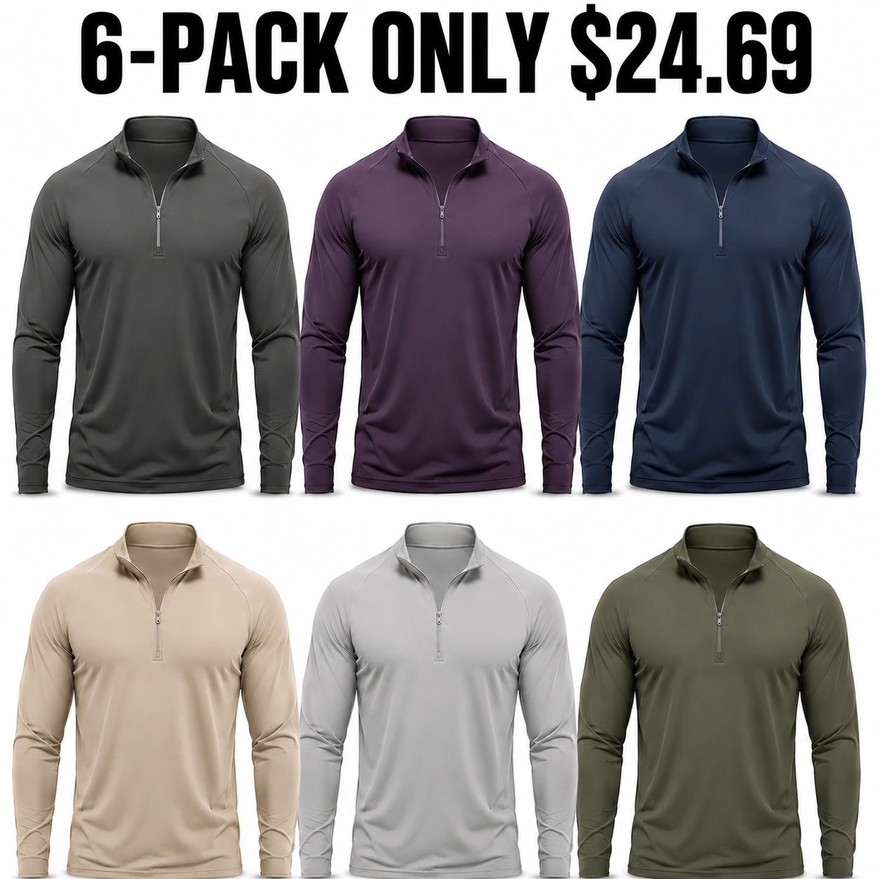 6-Pack Refined Rotation athletic quarter-zip pullovers, Only $24.69