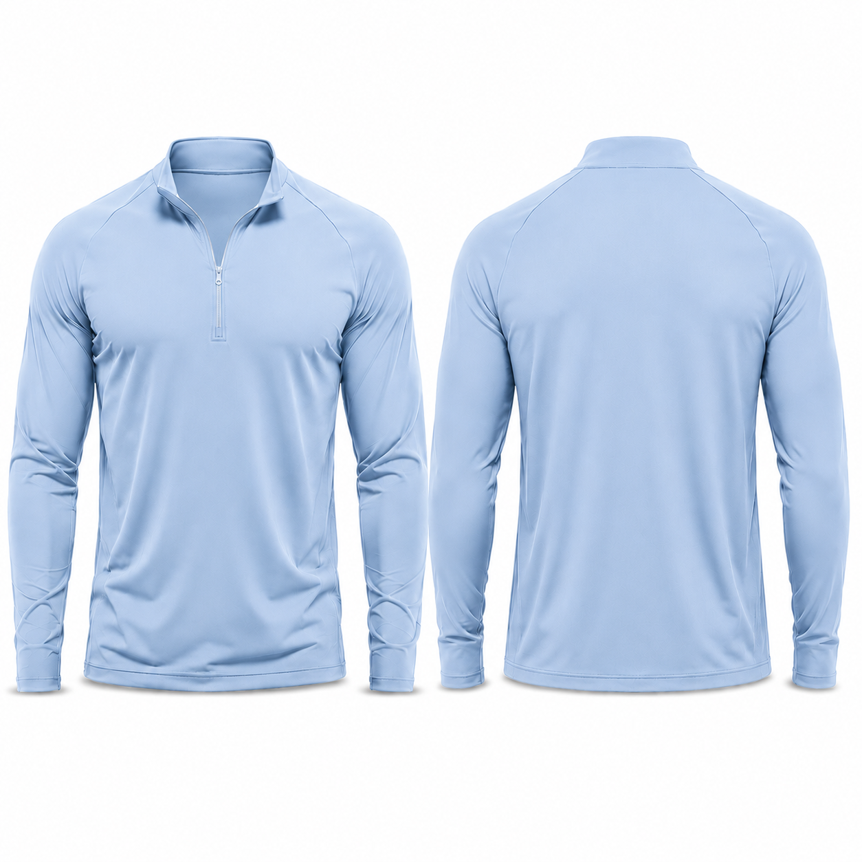 Light Blue athletic quarter-zip pullover front and back