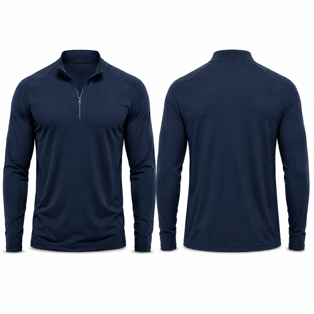 Navy athletic quarter-zip pullover front and back