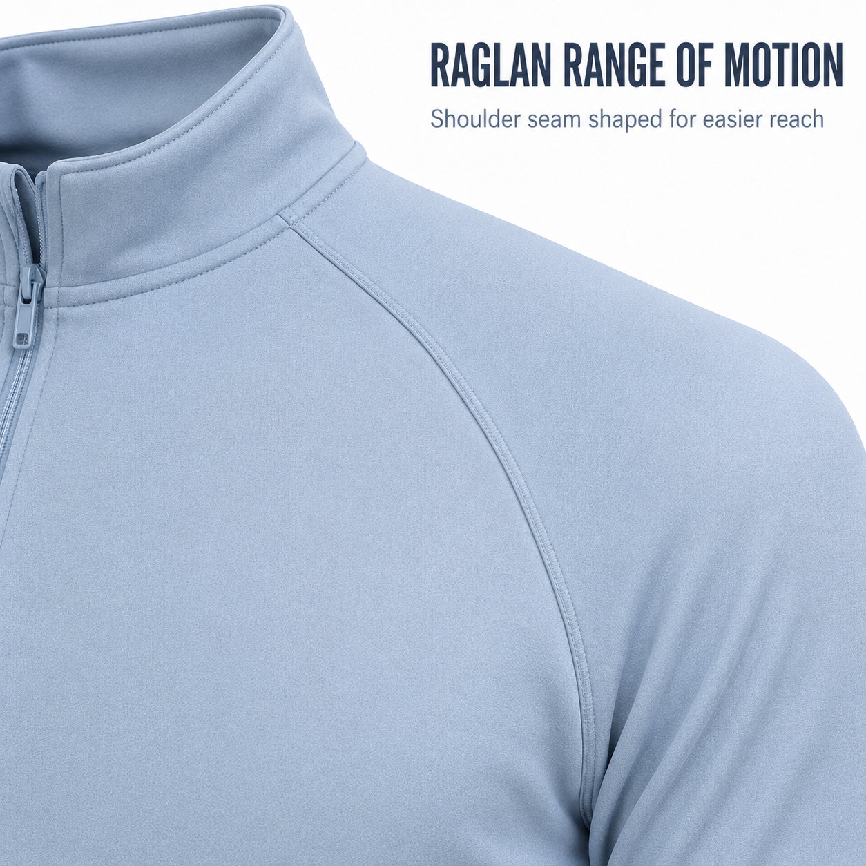 Raglan shoulder seam construction close-up