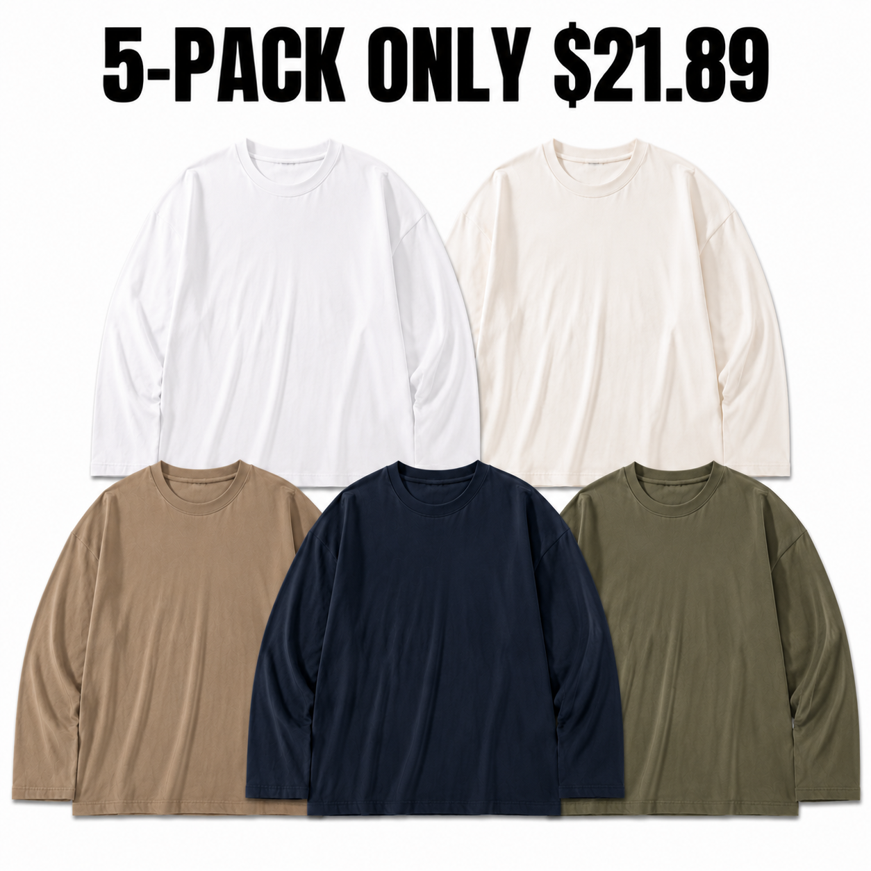 5-Pack Light Rotation oversized long-sleeve T-shirts, Only $21.89