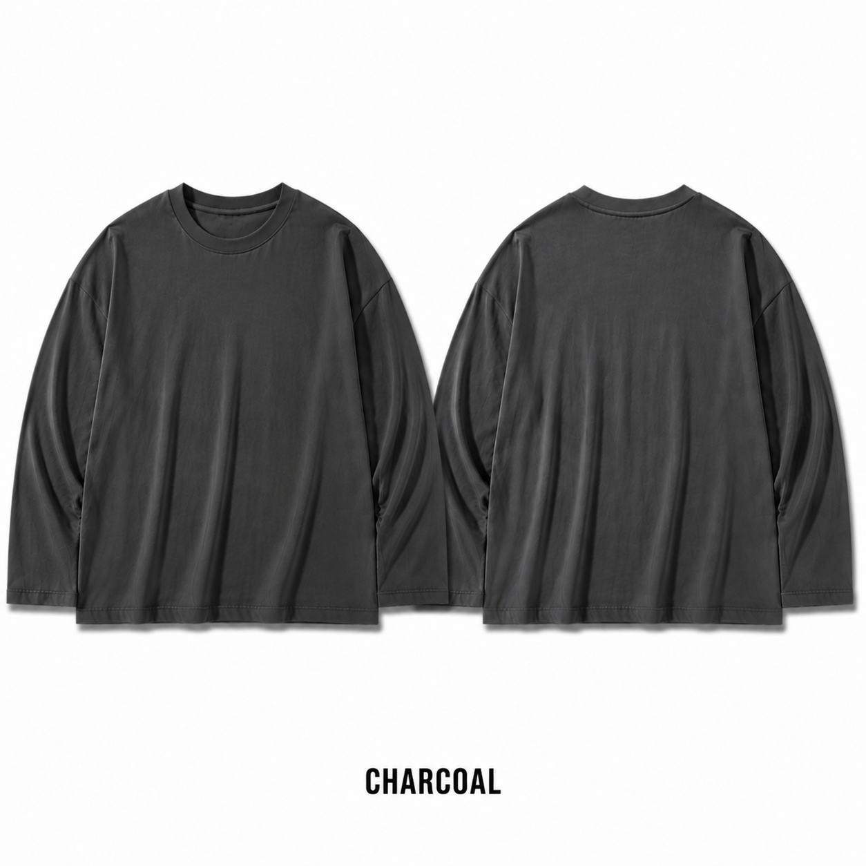 Charcoal oversized long-sleeve T-shirt front and back