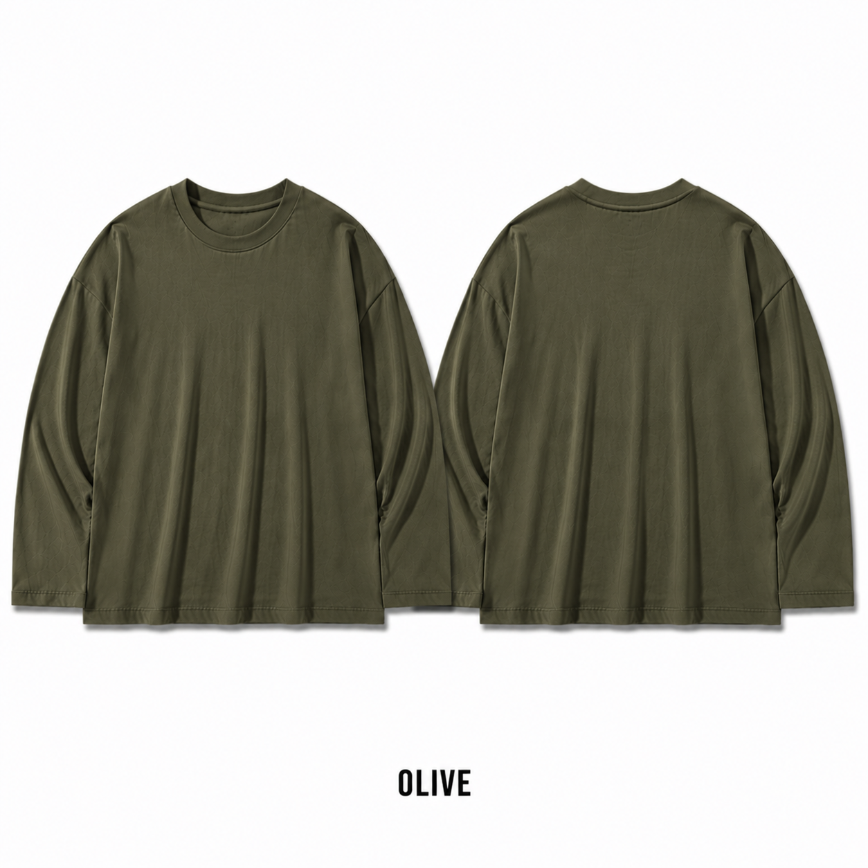 Olive oversized long-sleeve T-shirt front and back