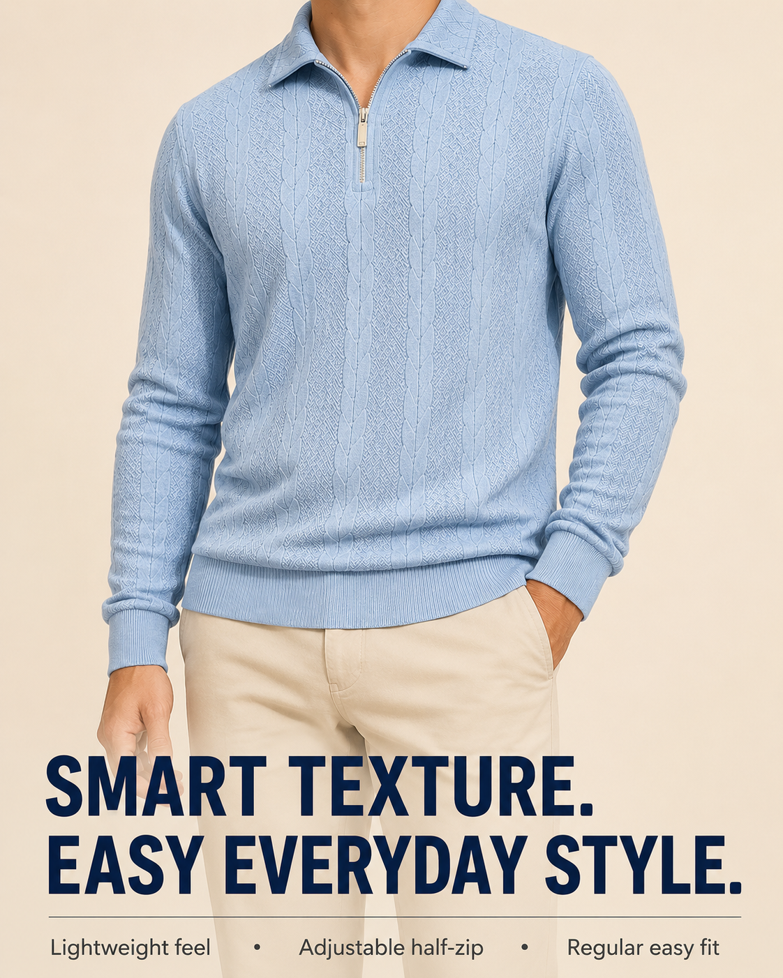 Smart texture and easy everyday half-zip style overview