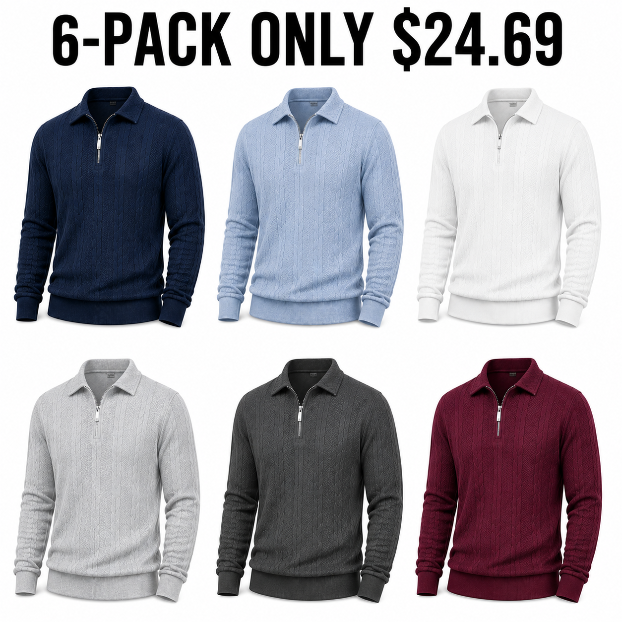 Men cable-textured half-zip 6-Pack Cool Rotation, Only $24.69