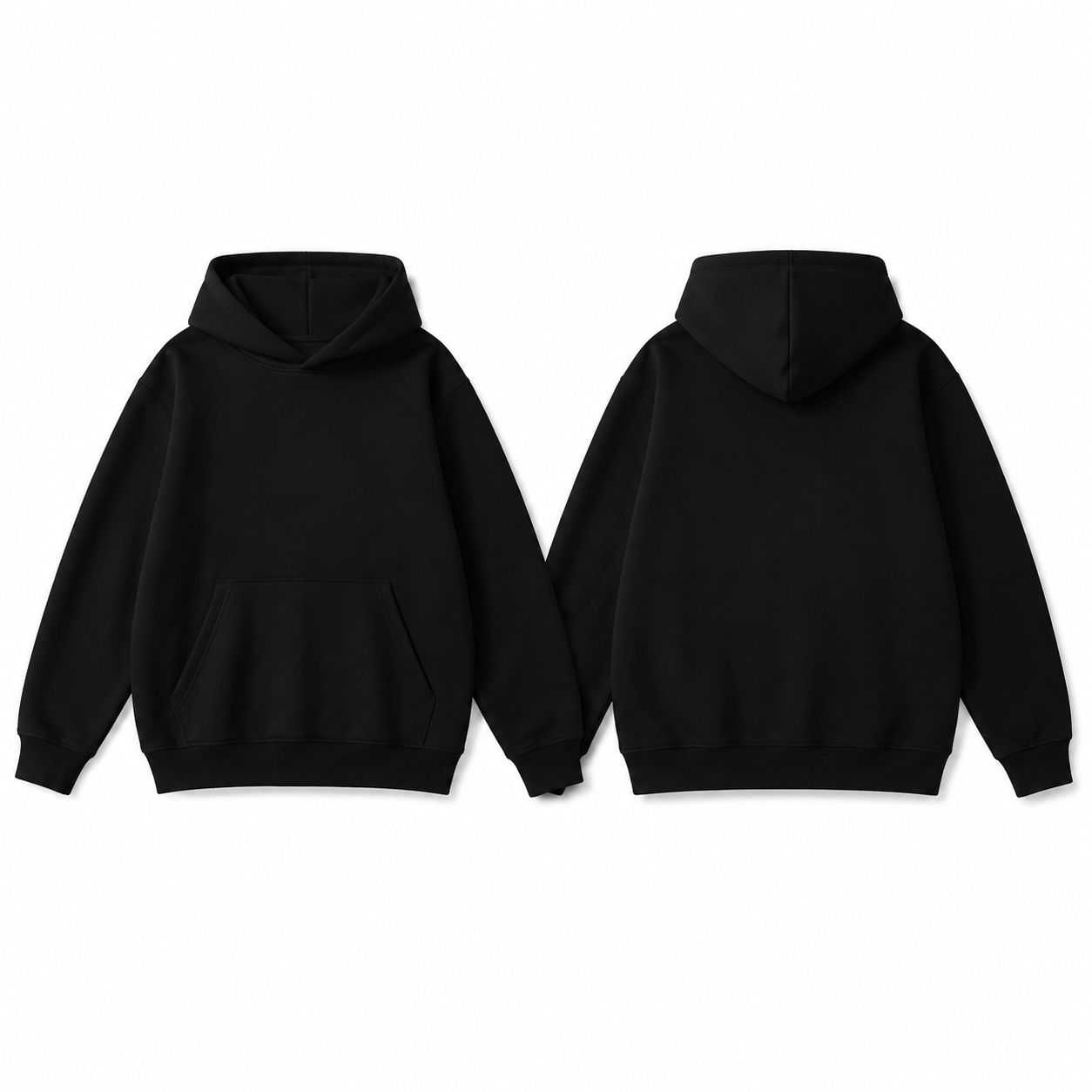 Black pullover hoodie front and back