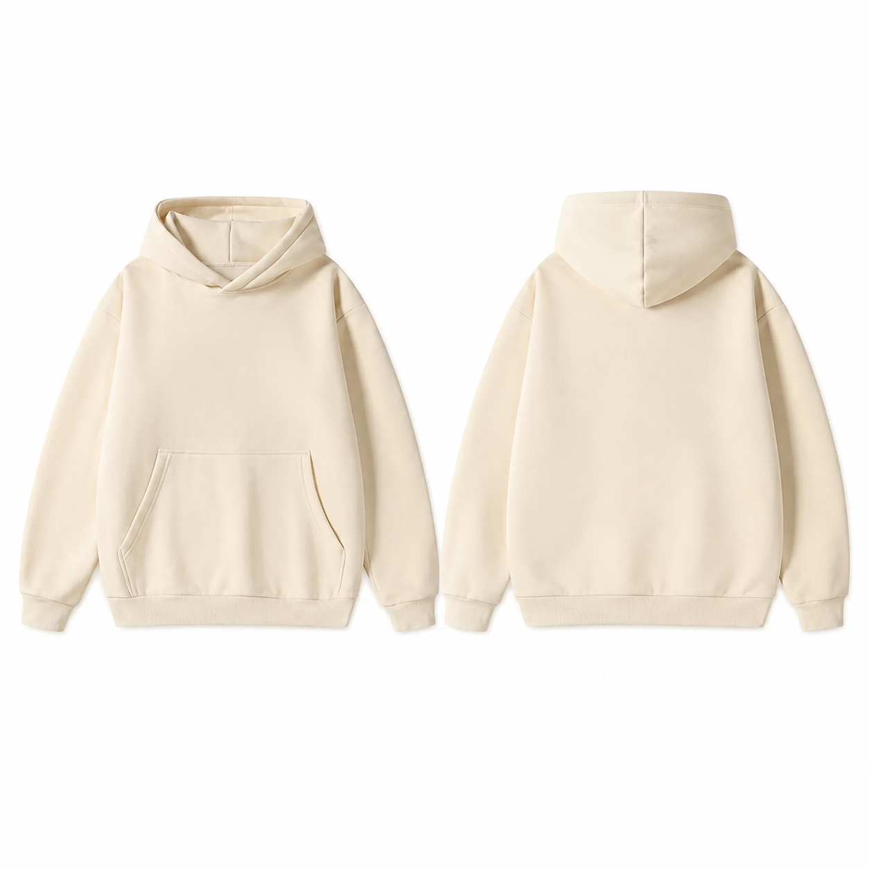 Cream pullover hoodie front and back