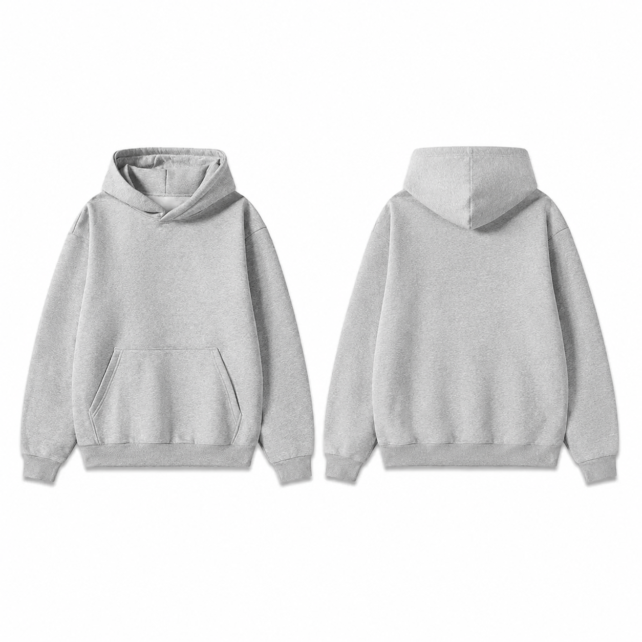 Heather gray pullover hoodie front and back