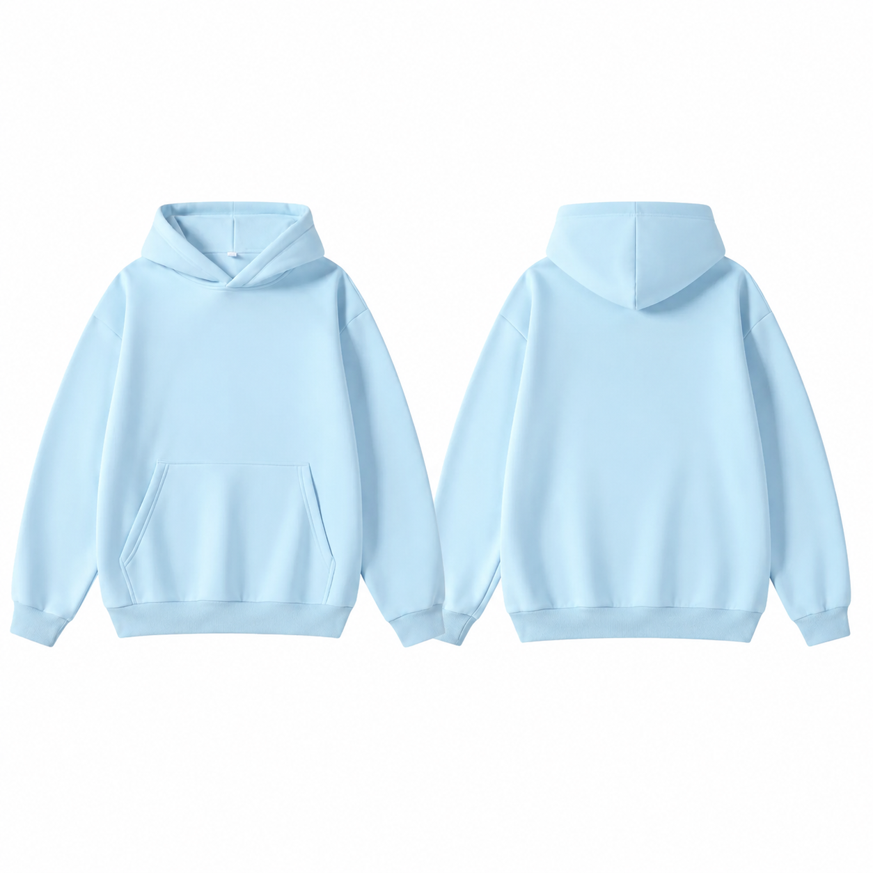Light blue pullover hoodie front and back