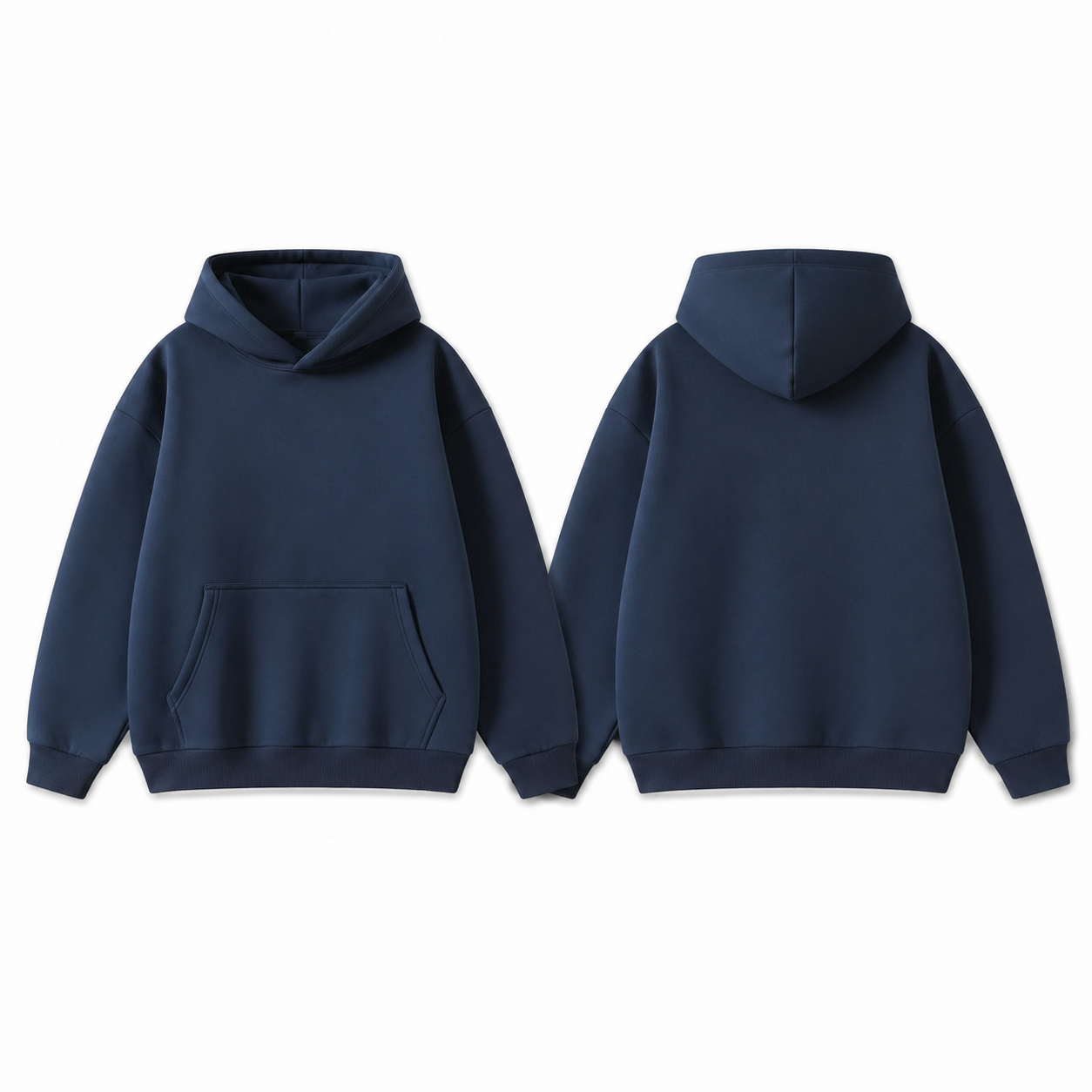 Navy pullover hoodie front and back