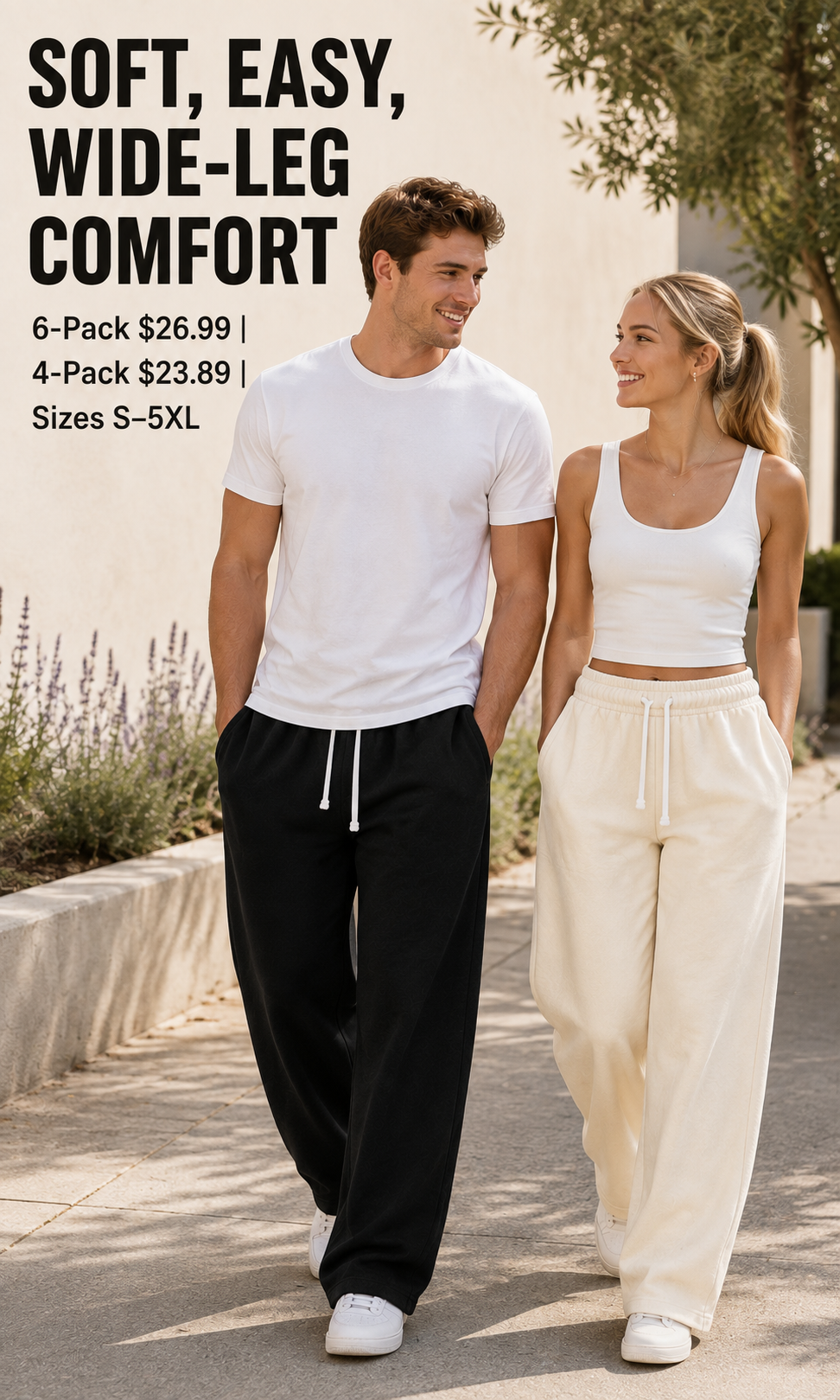Wide-leg sweatpants value and natural unisex fit