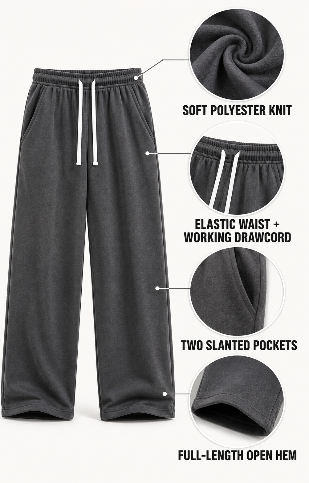 Wide-leg sweatpants material and verified construction