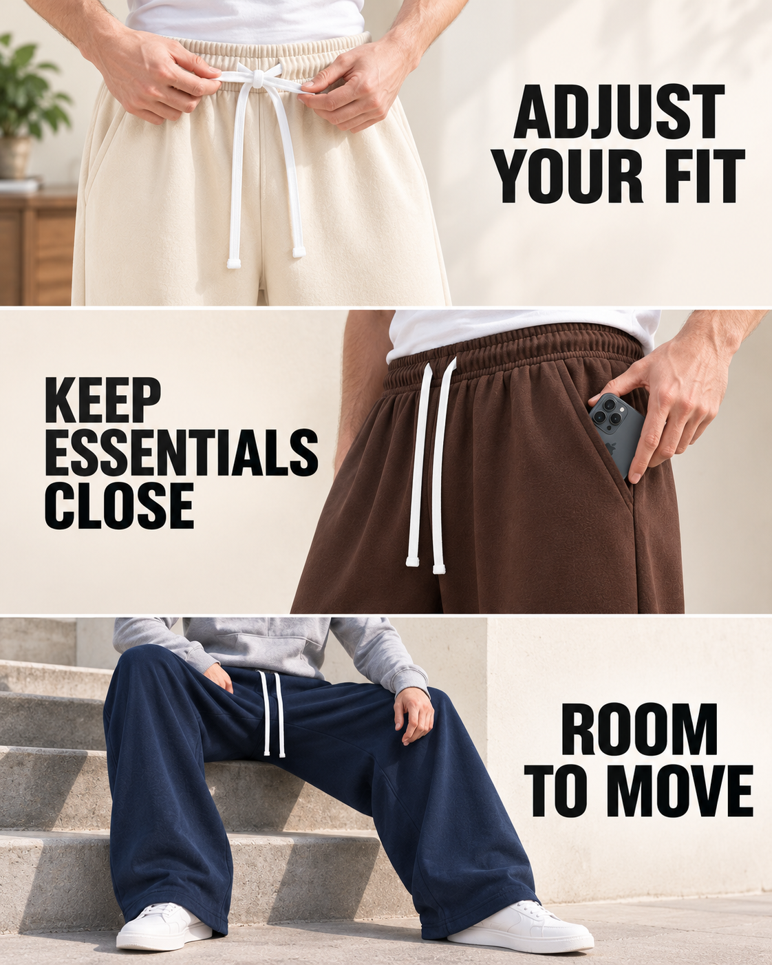 Adjustable waist pocket use and roomy movement