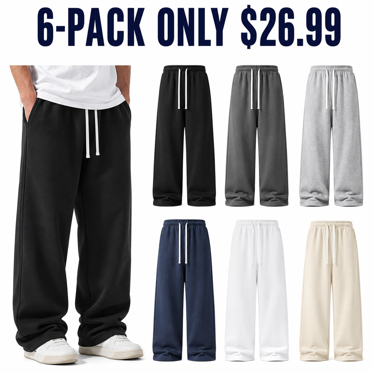 Unisex wide-leg sweatpants 6-Pack Core Neutrals, Only $26.99