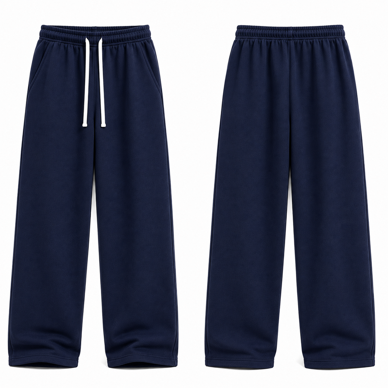 Deep navy unisex wide-leg sweatpants front and back