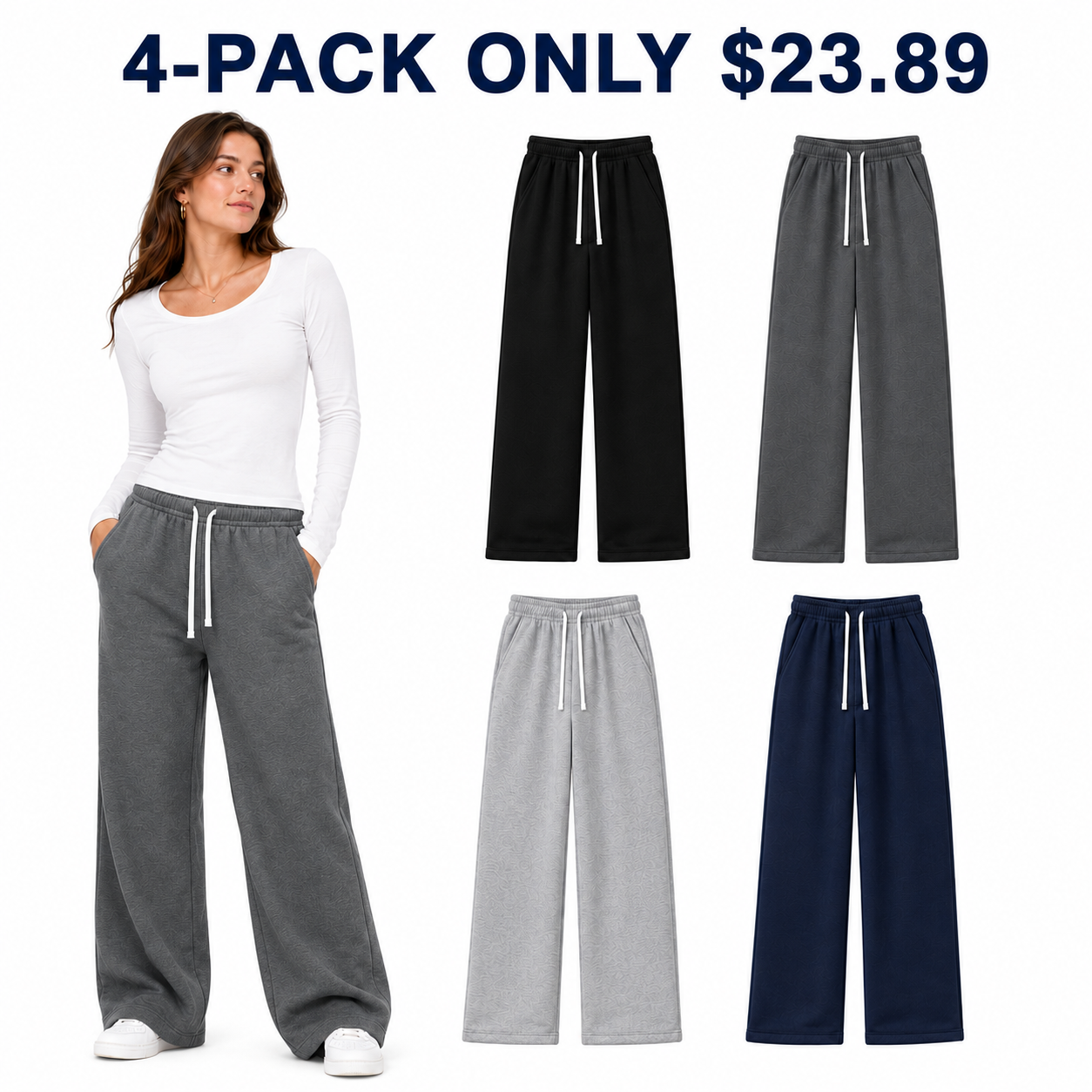 Unisex wide-leg sweatpants 4-Pack Everyday Core, Only $23.89