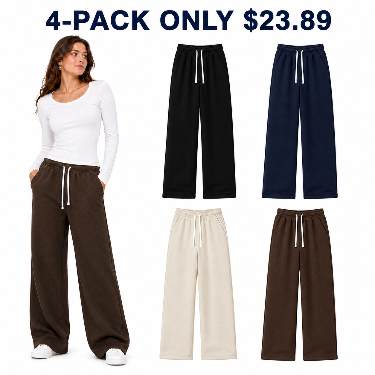 Unisex wide-leg sweatpants 4-Pack Earth and Ink, Only $23.89
