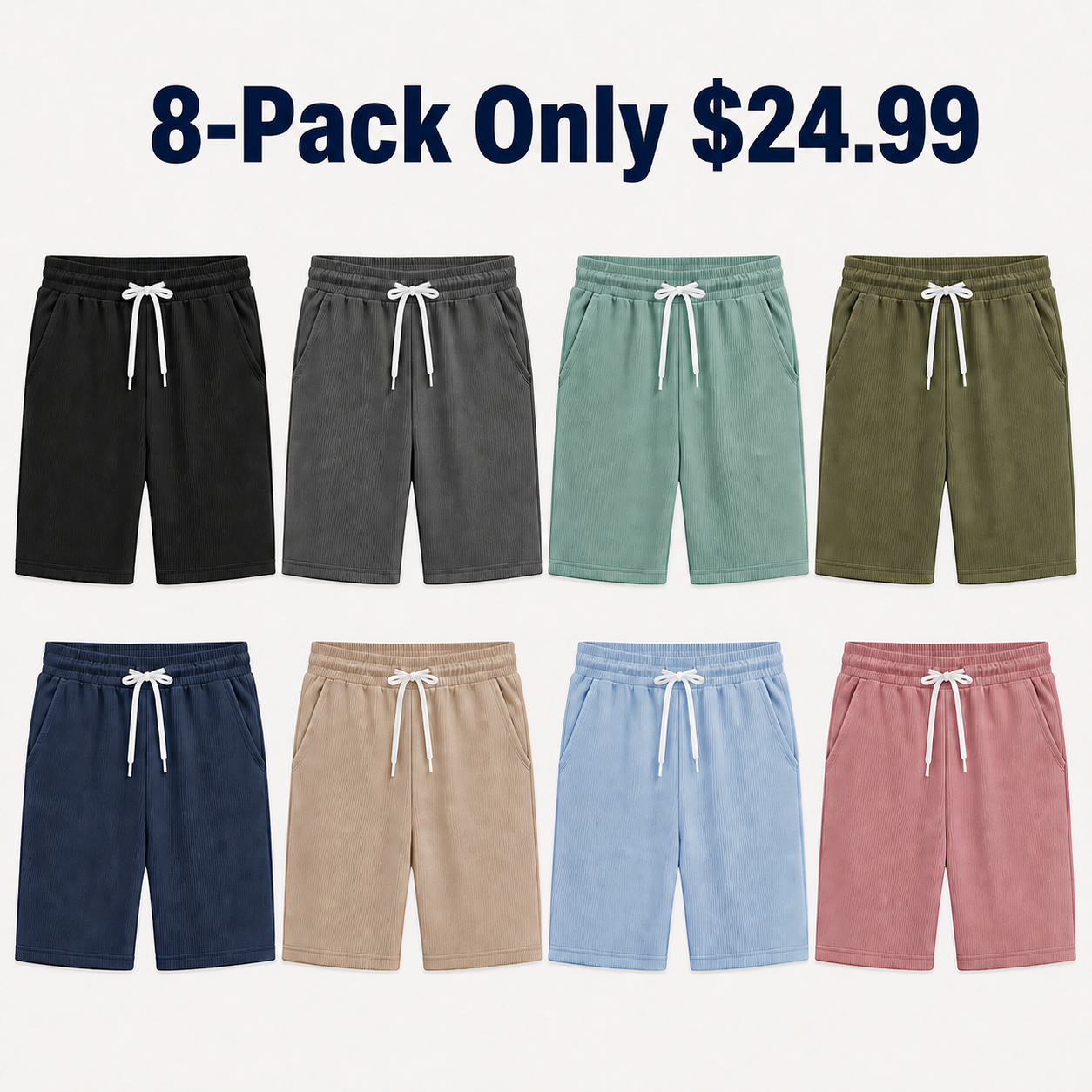 8-Pack Complete Color Set in Black, Charcoal Gray, Seafoam Green, Olive Green, Navy, Sand Khaki, Light Blue and Dusty Rose, $24.99