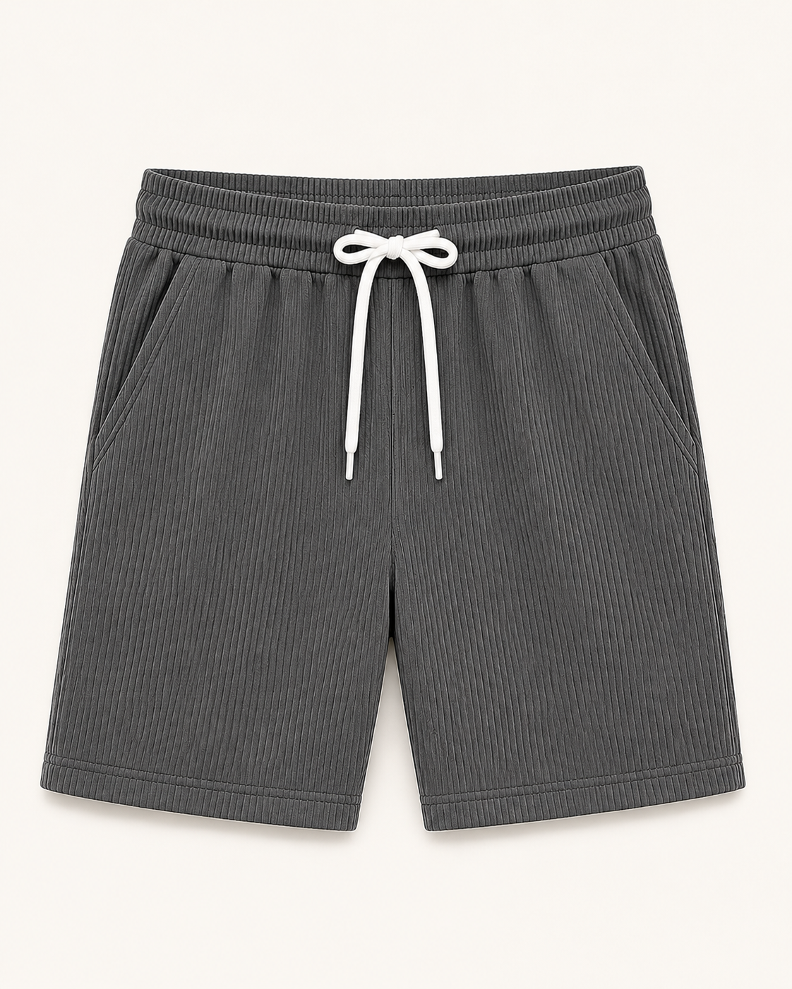 Charcoal Gray textured rib-knit men's drawstring shorts