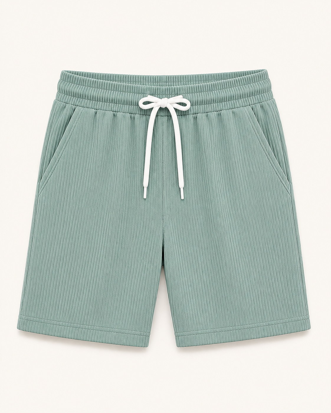 Seafoam Green textured rib-knit men's drawstring shorts