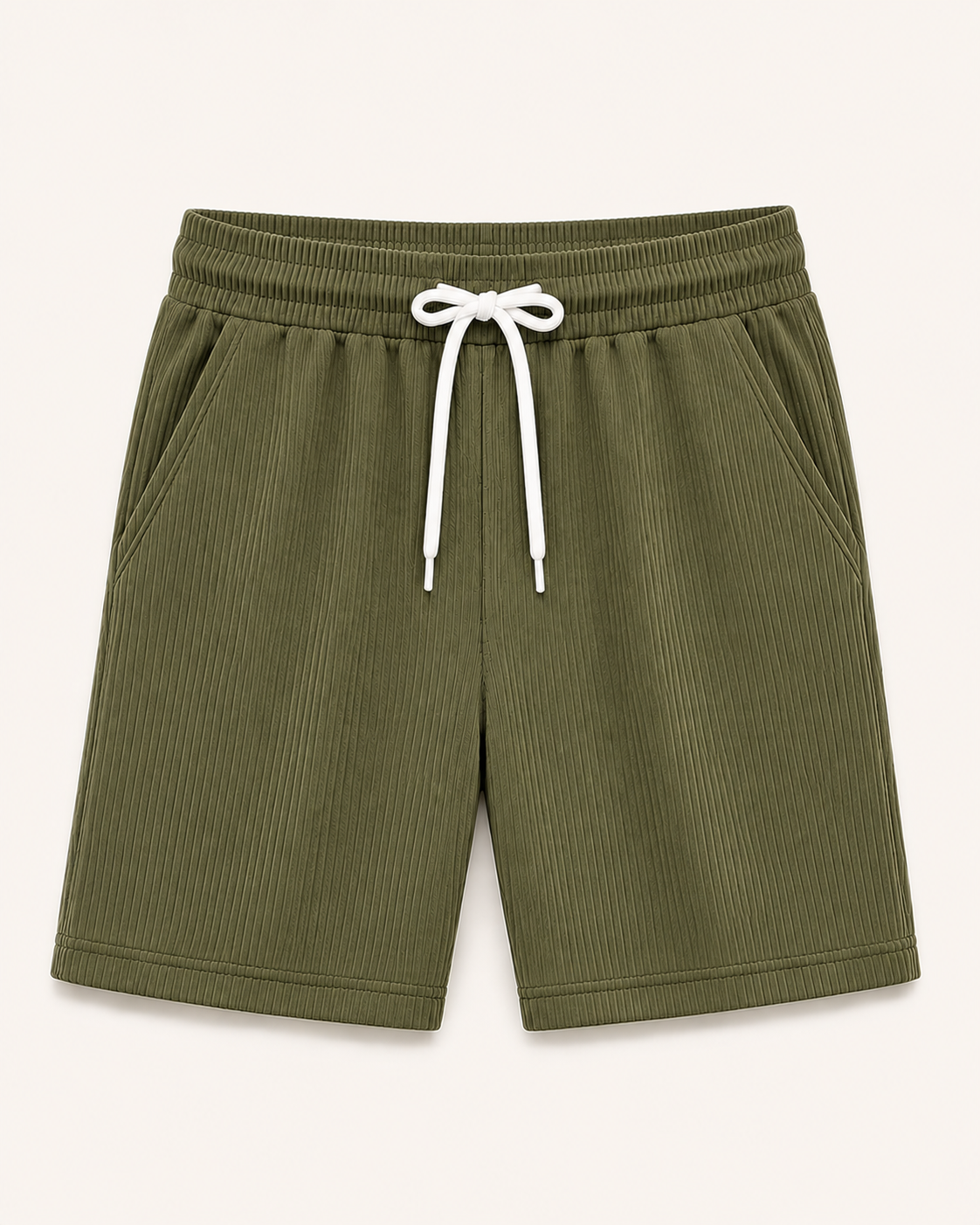 Olive Green textured rib-knit men's drawstring shorts