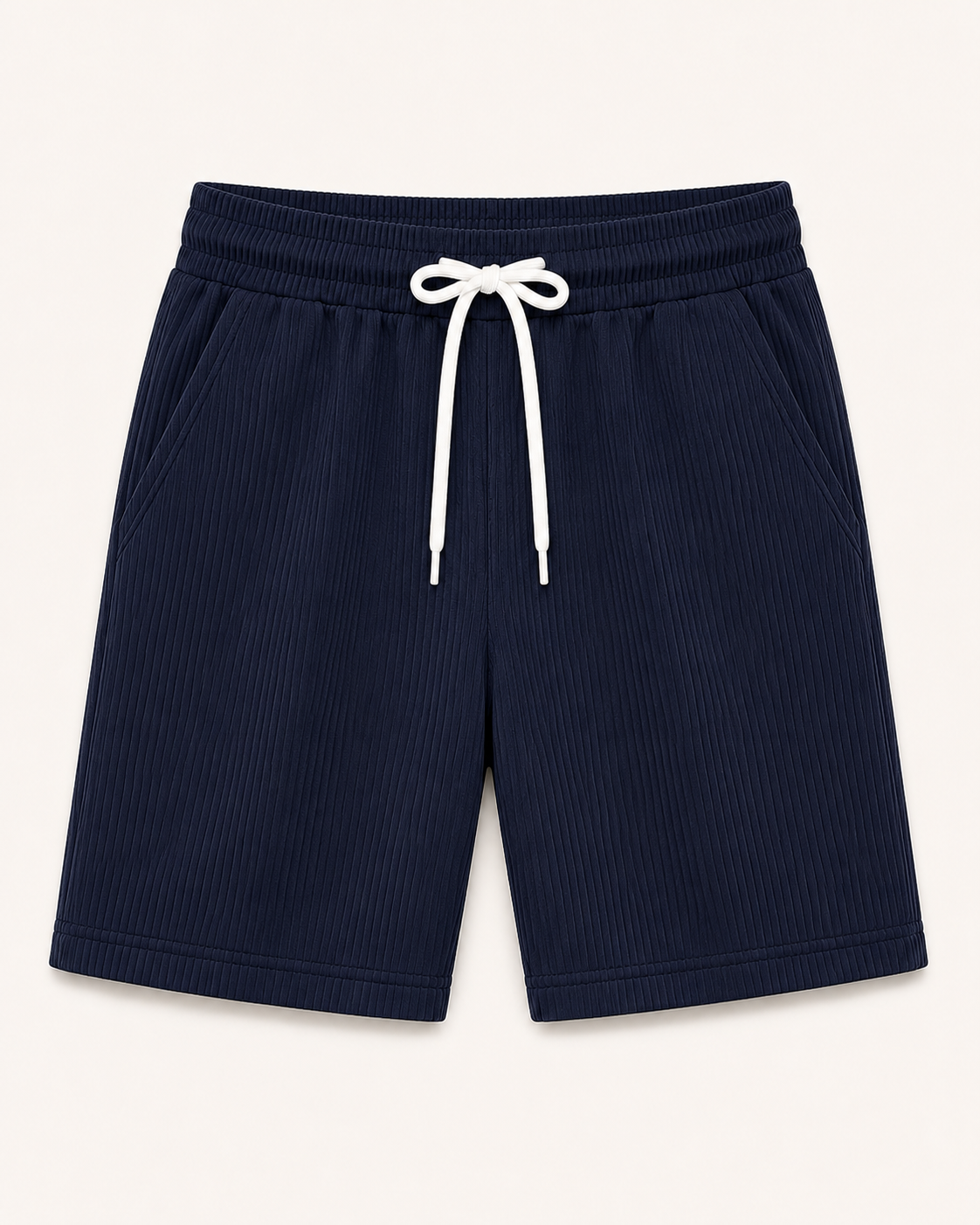 Navy textured rib-knit men's drawstring shorts