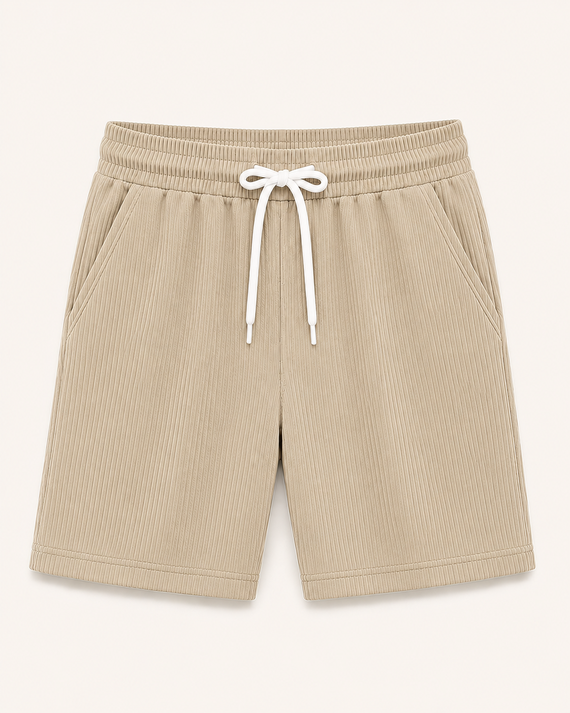 Sand Khaki textured rib-knit men's drawstring shorts