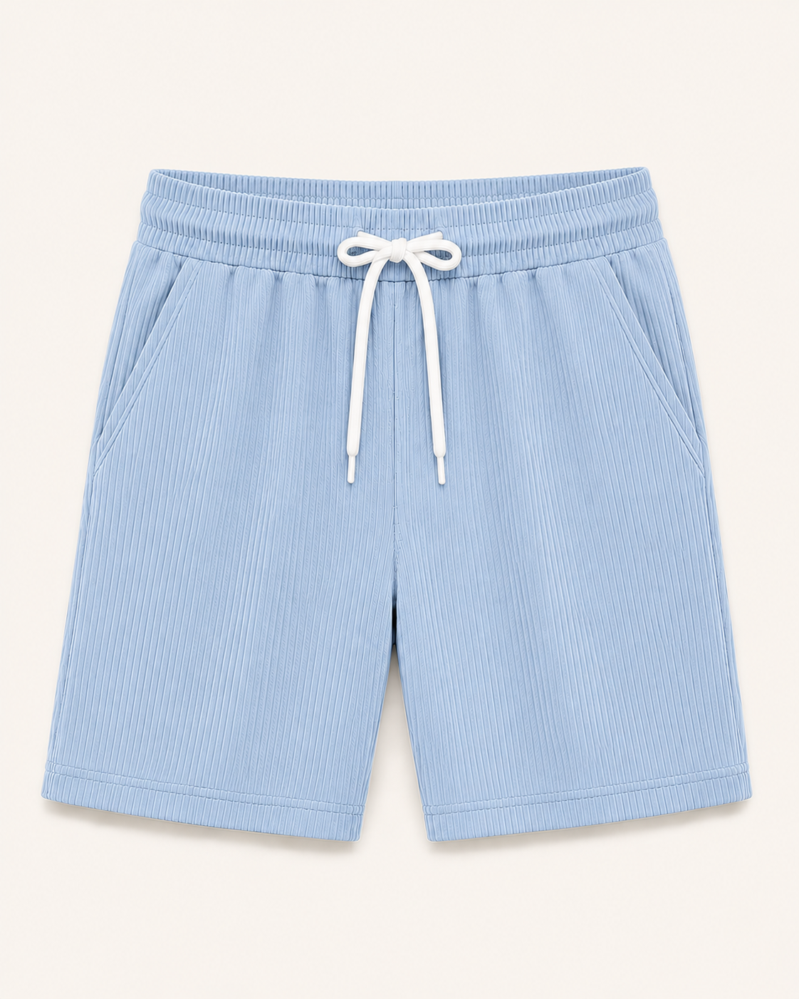 Light Blue textured rib-knit men's drawstring shorts