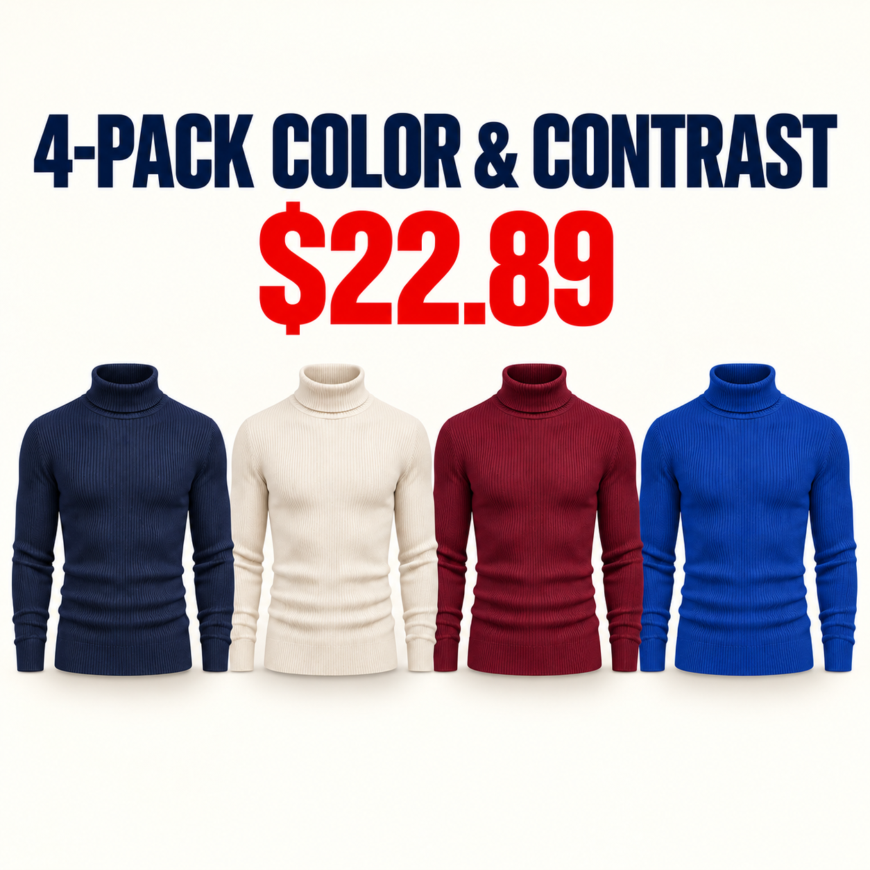 4-Pack Color and Contrast turtleneck sweaters