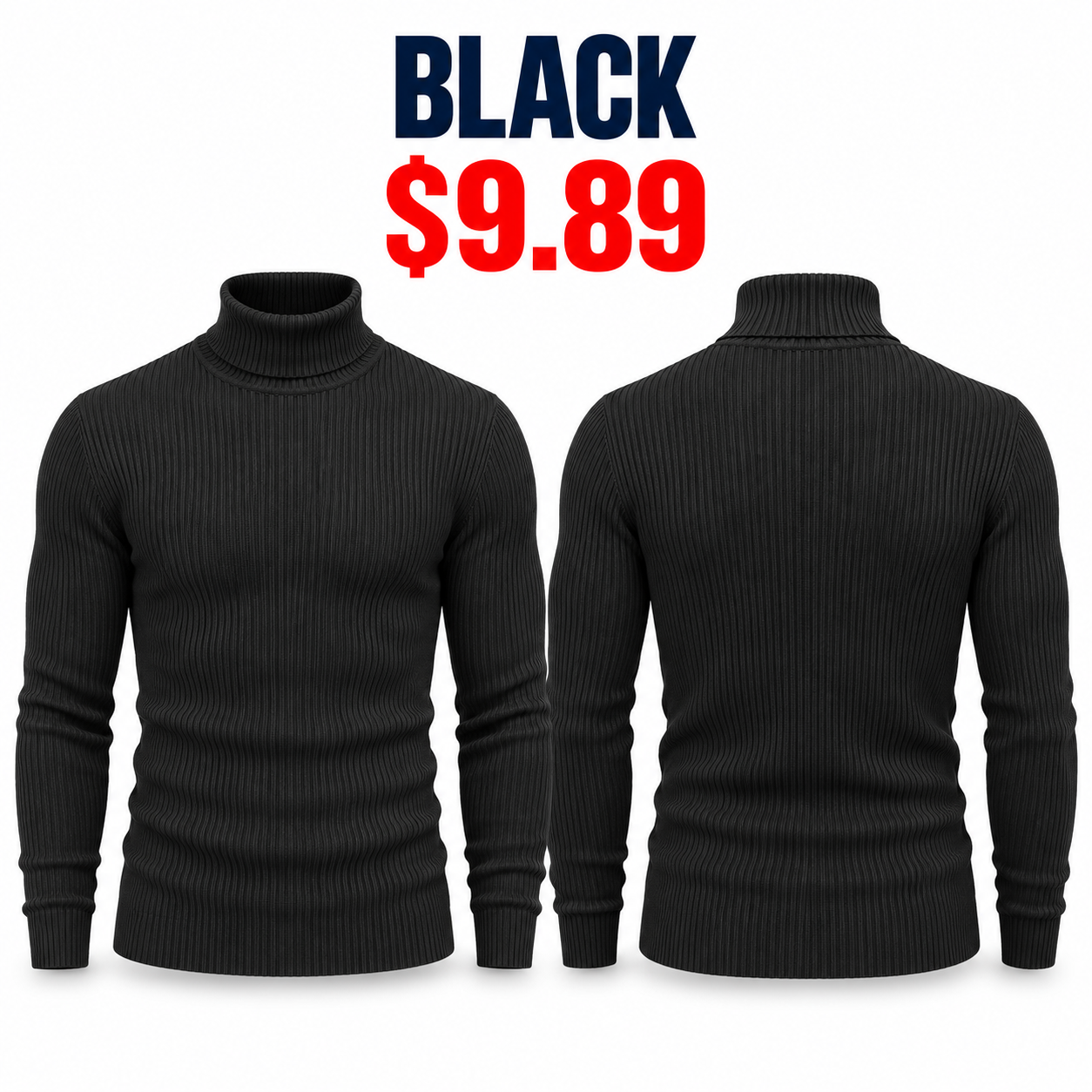 Single Black slim-fit ribbed turtleneck sweater