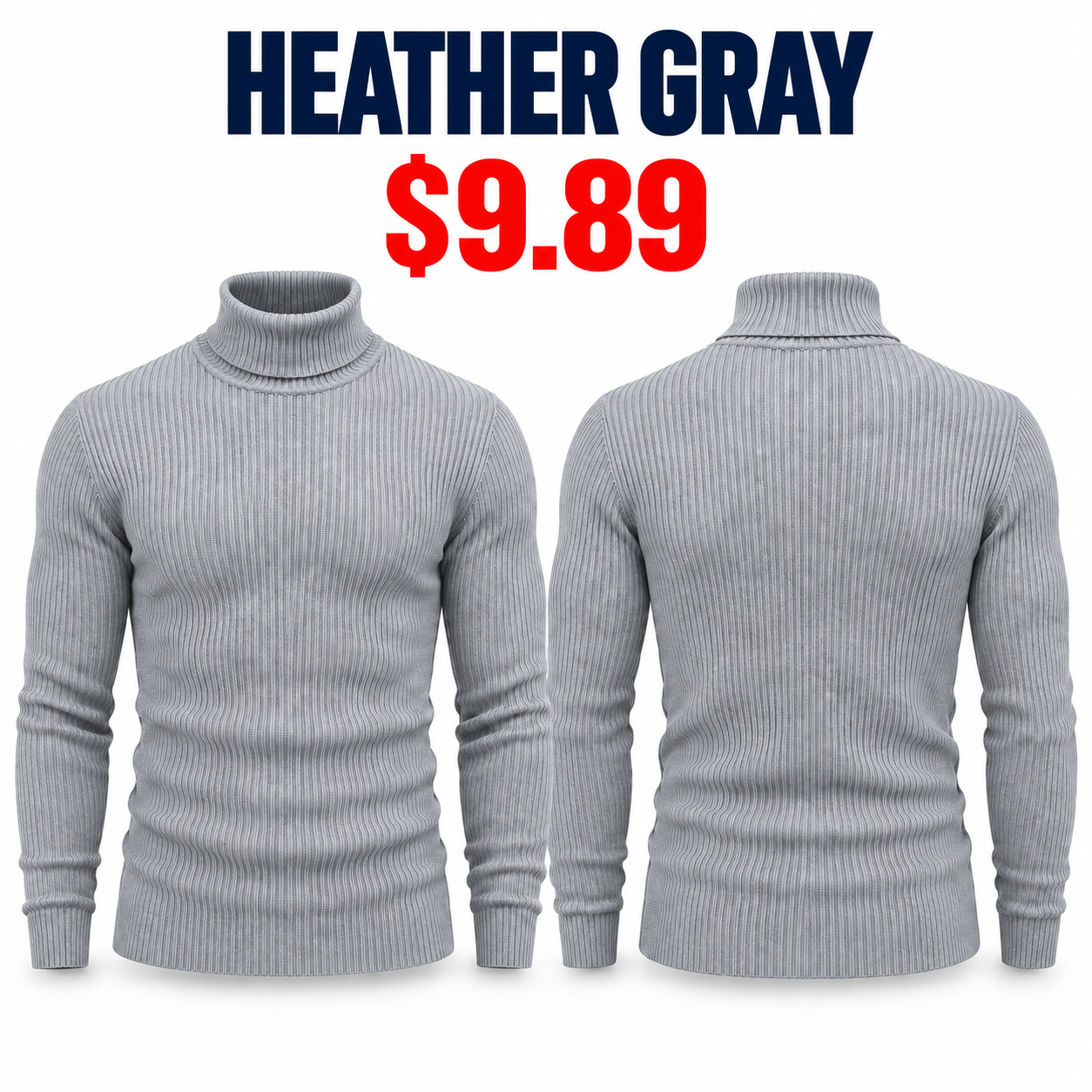 Single Heather Gray slim-fit ribbed turtleneck sweater