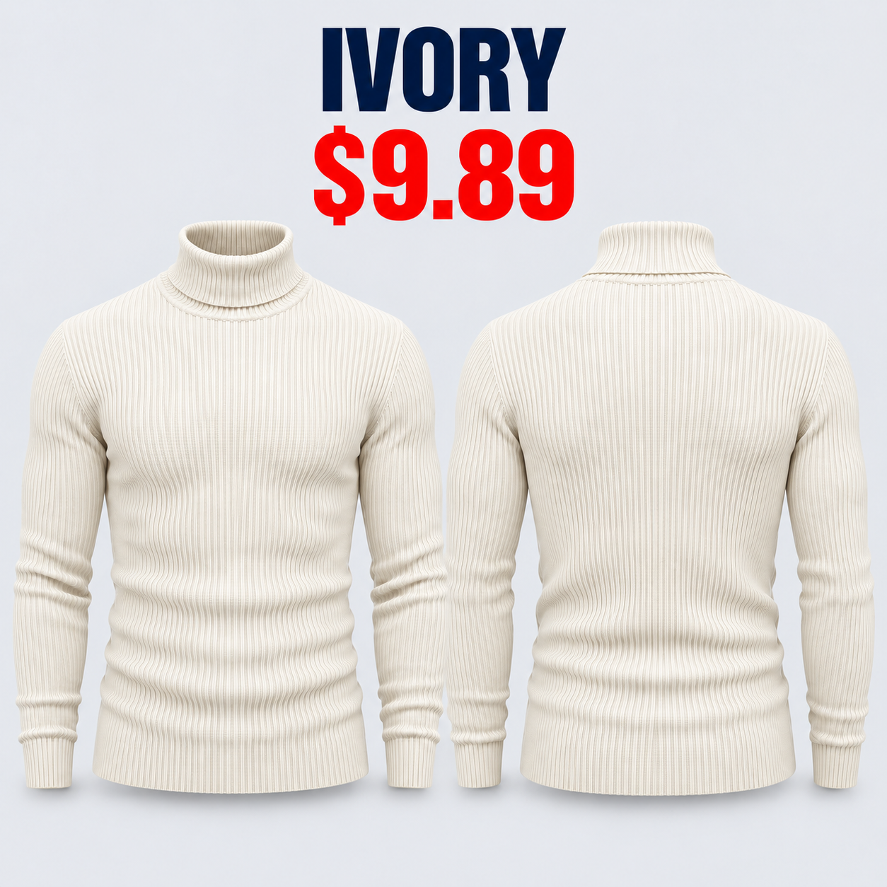 Single Ivory slim-fit ribbed turtleneck sweater