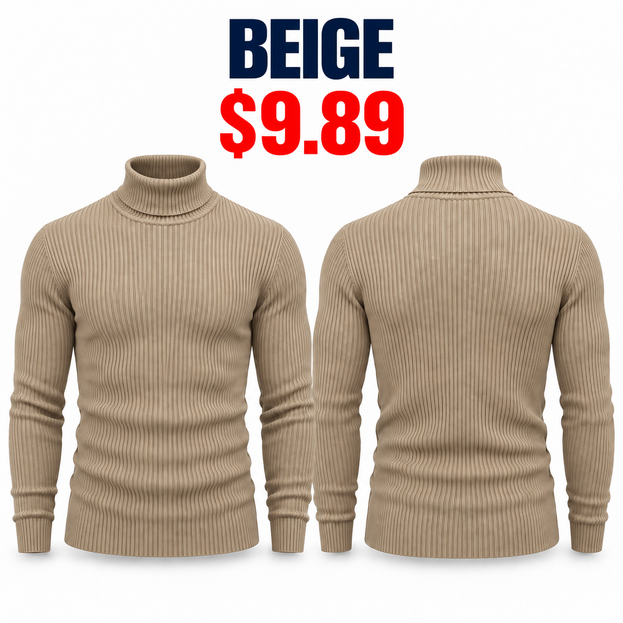 Single Beige slim-fit ribbed turtleneck sweater