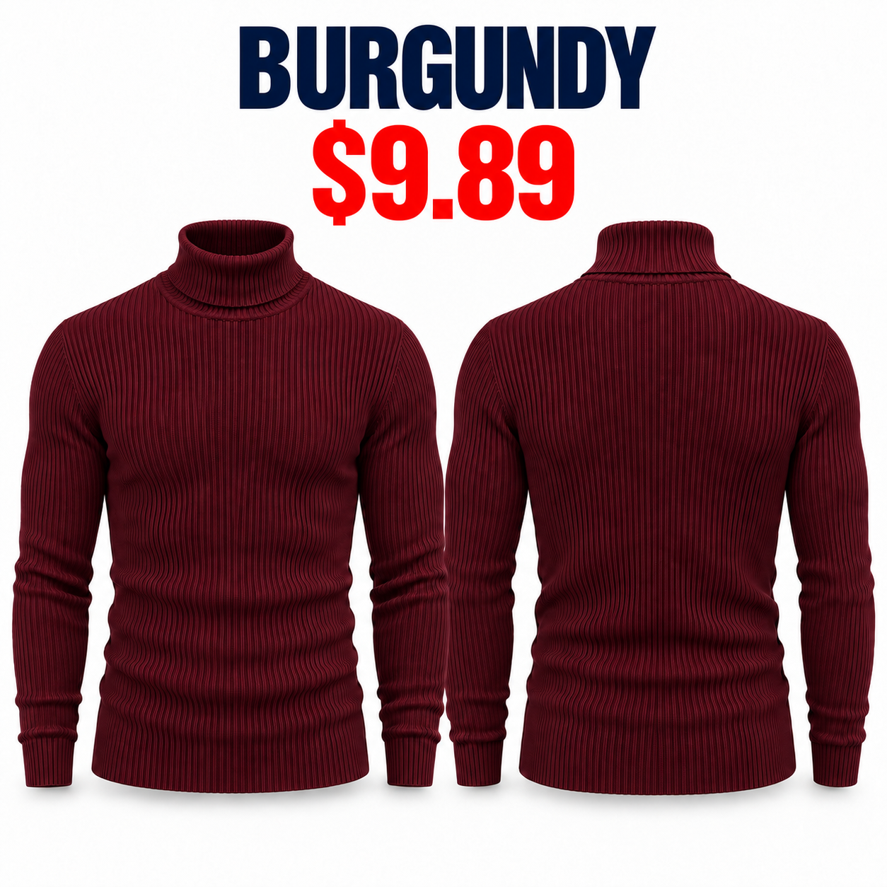 Single Burgundy slim-fit ribbed turtleneck sweater